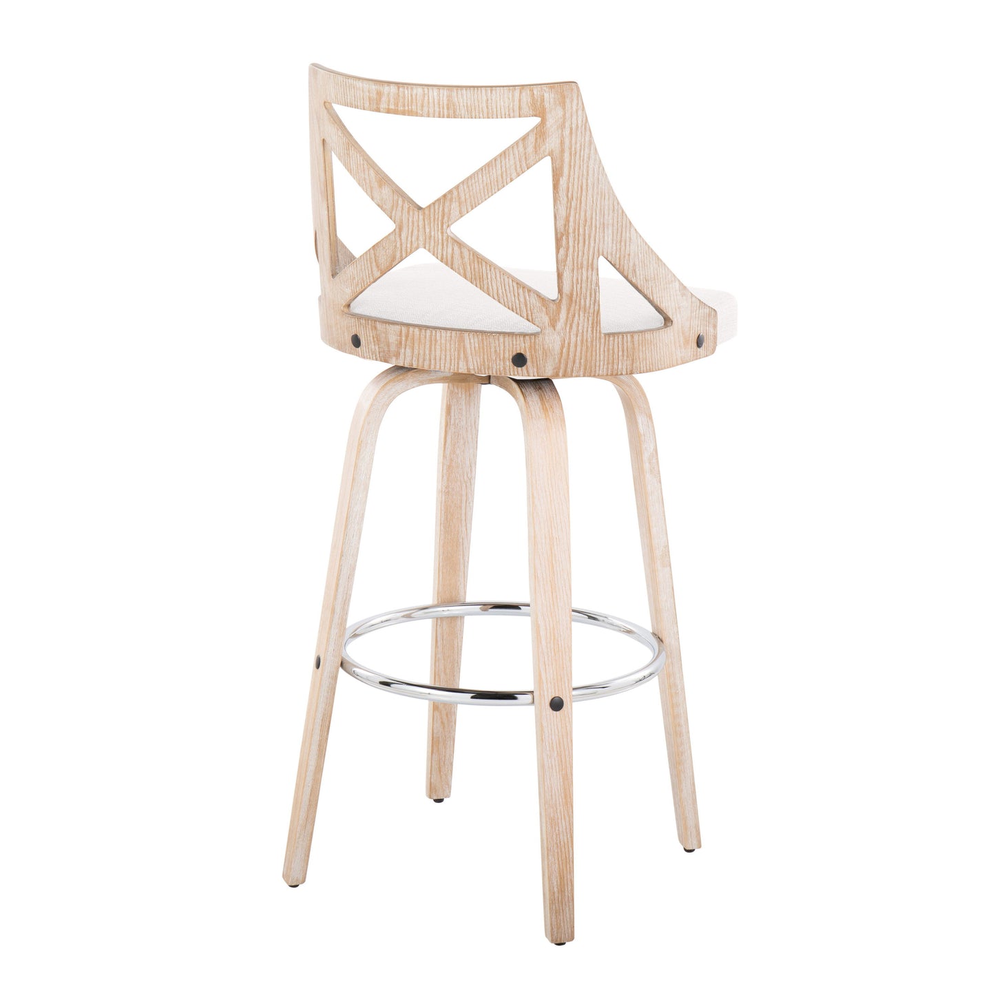 Charlotte - Farmhouse Fixed Height Barstool With Swivel Round Chrome Footrest (Set of 2) - White Washed / Cream