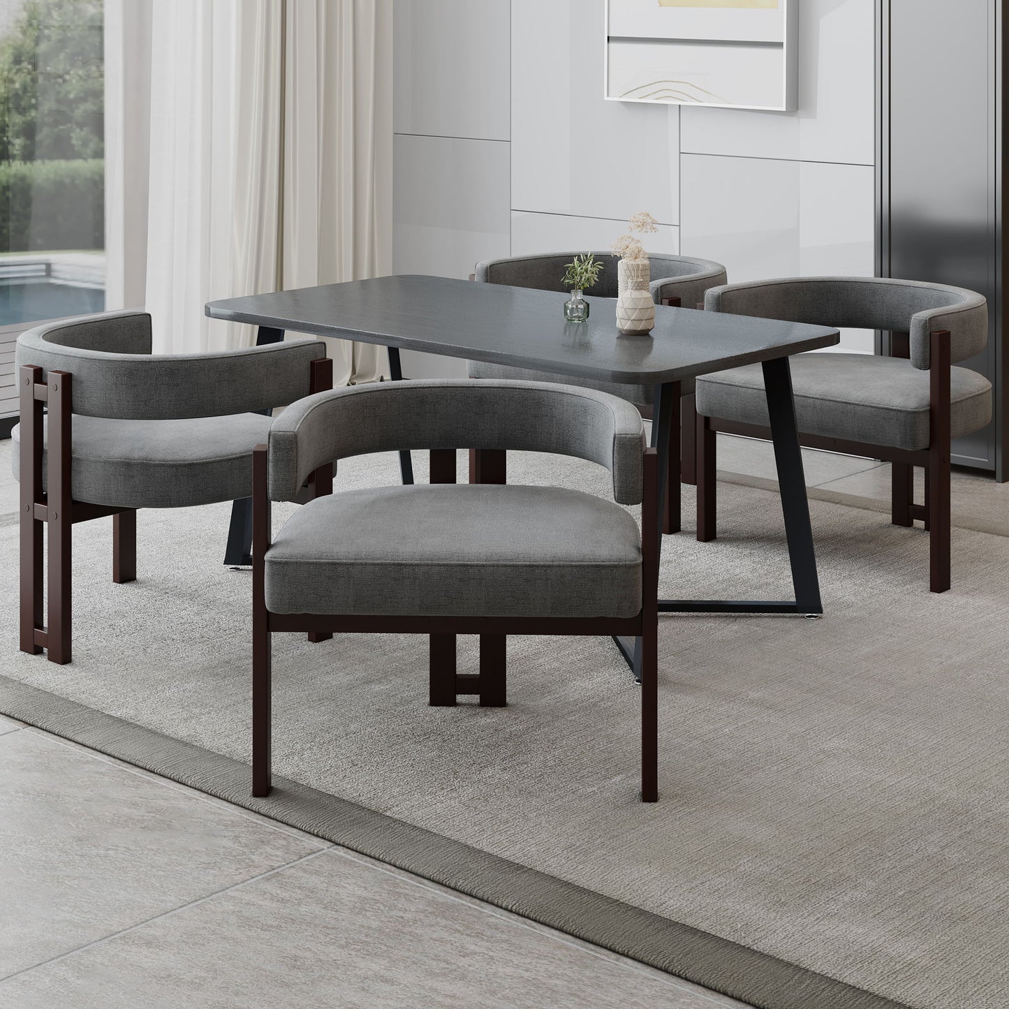 Modern Accent Chair Teddy Upholstered Armchair With Open Back 3 Legs Barrel Dining Chair Comfy Side Chair (Set of 2) - Gray