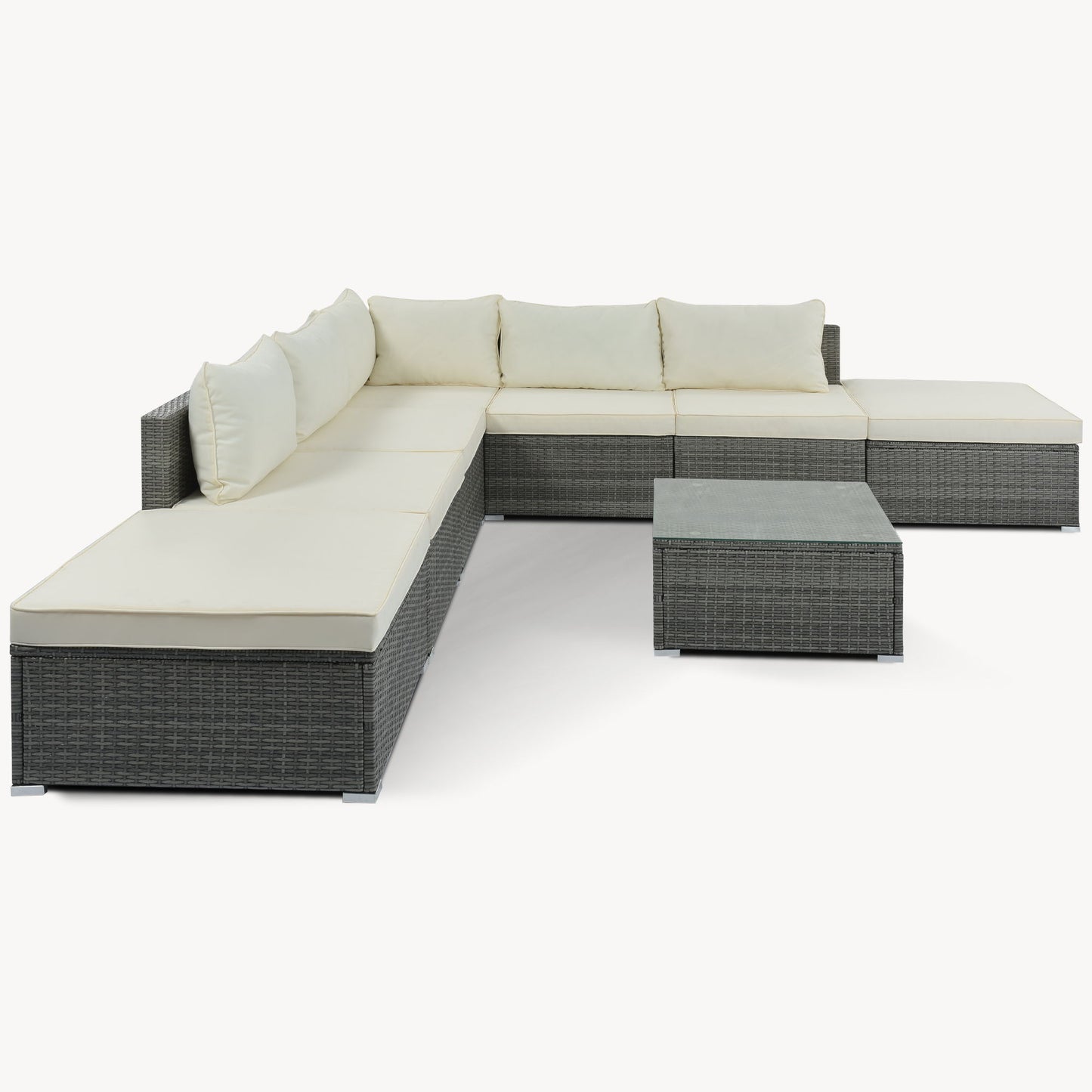 8 Pieces Outdoor Patio Furniture Sets, Garden Conversation Wicker Sofa Set, Single Sofa Combinable - Beiges / Gray