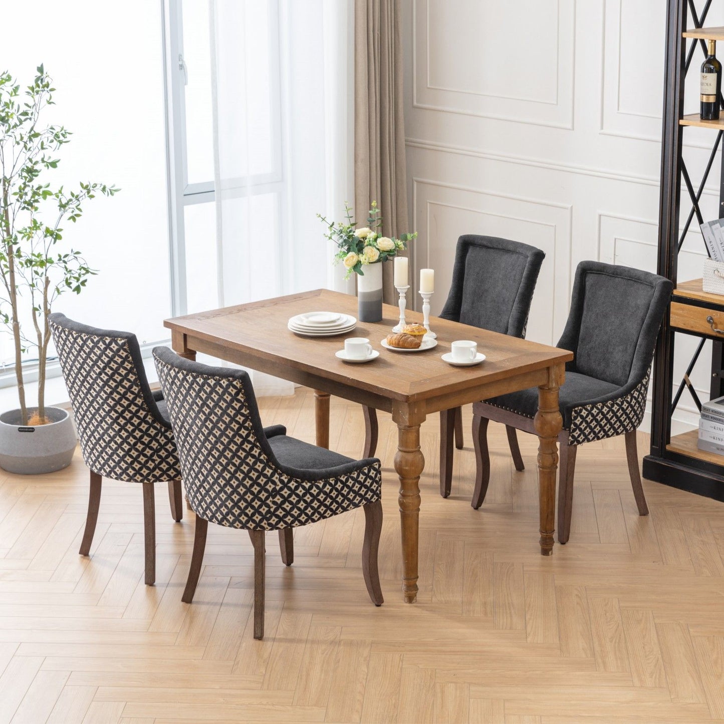 Ultra Side Dining Chair, Thickened Fabric Chairs With Neutrally Toned Solid Wood Legs, Bronze Nail Head (Set of 2) - Blue