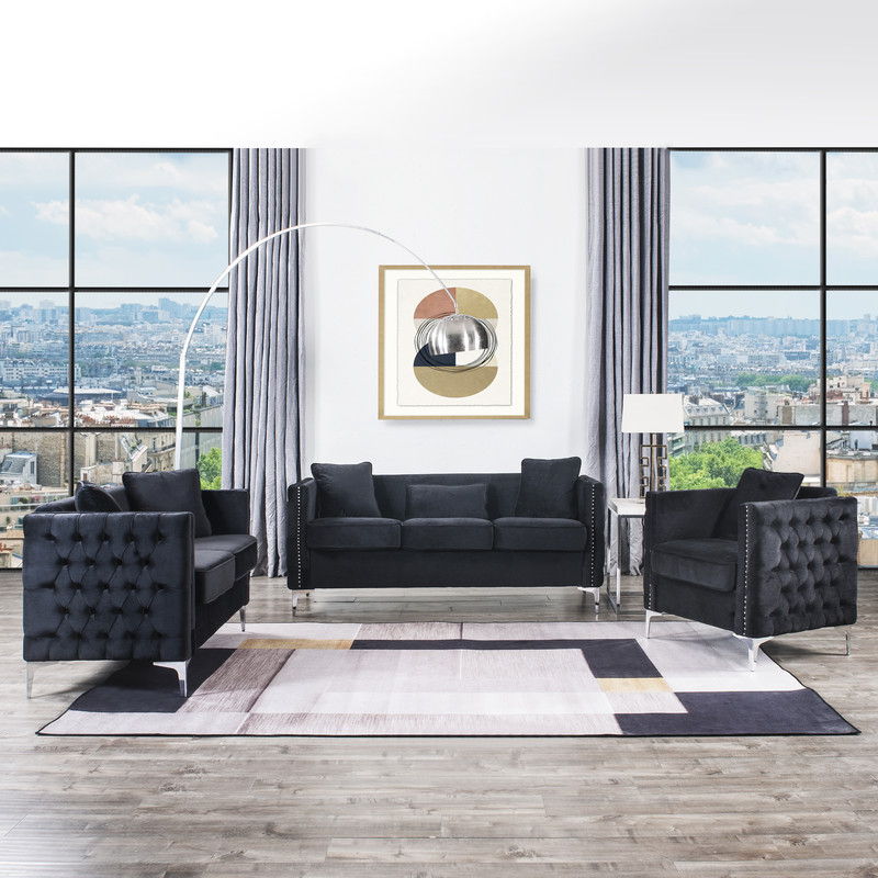 Bayberry - Sofa Loveseat Chair Living Room Set - Black