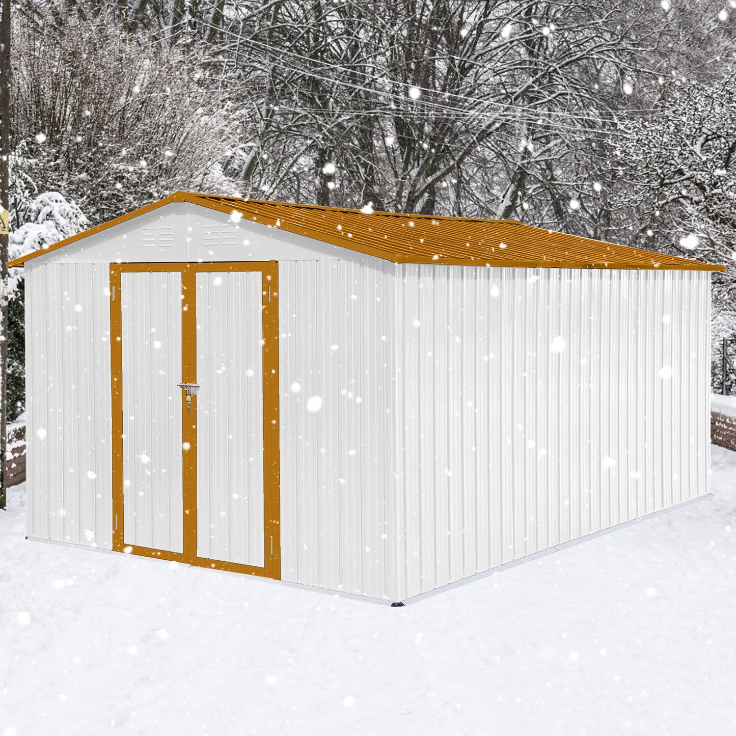 10'x12' Garden Sheds Outdoor Storage Sheds - White / Yellow