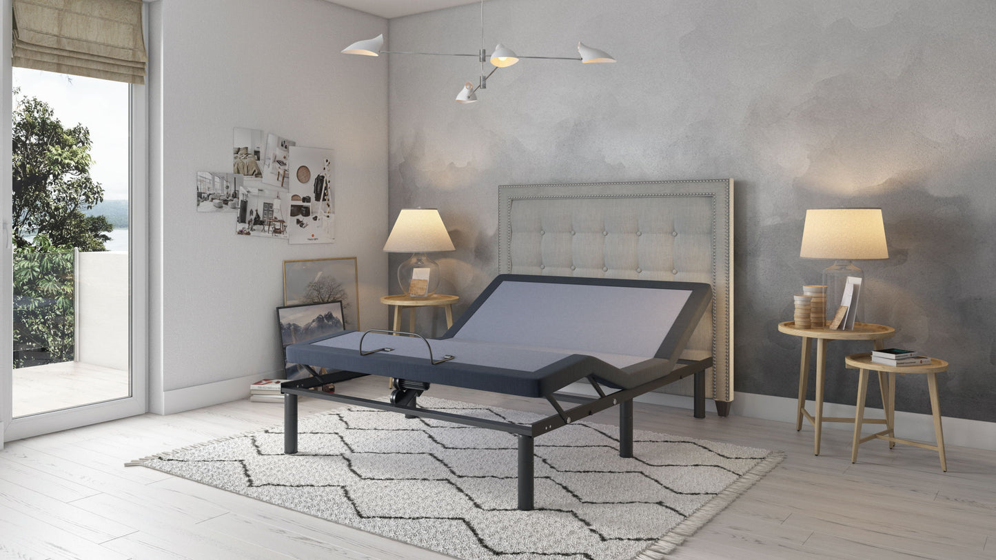 Bt3000 - King Adjustable Bed Base With Head And Foot Position Adjustment - Blue / Gray