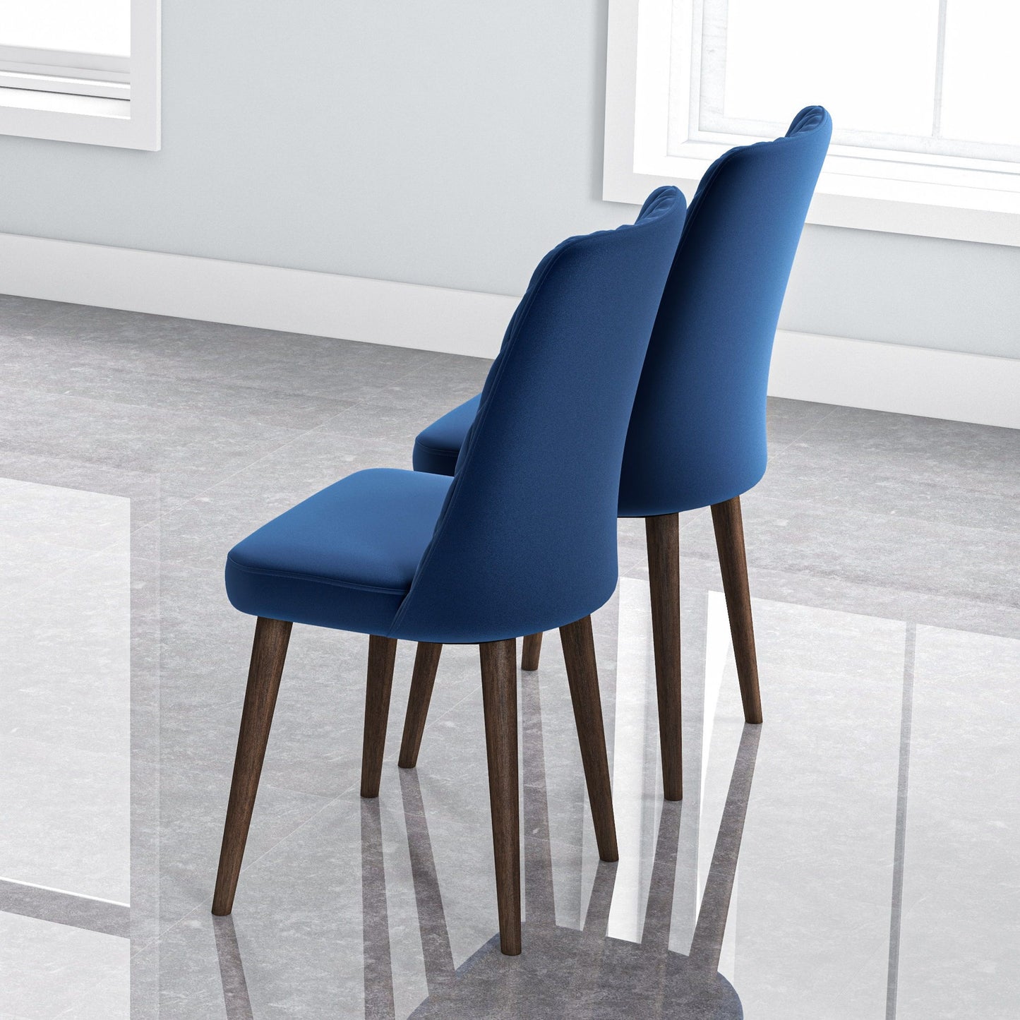 Katie - Mid-Century Modern Velvet Dining Chair (Set of 2) - Blue
