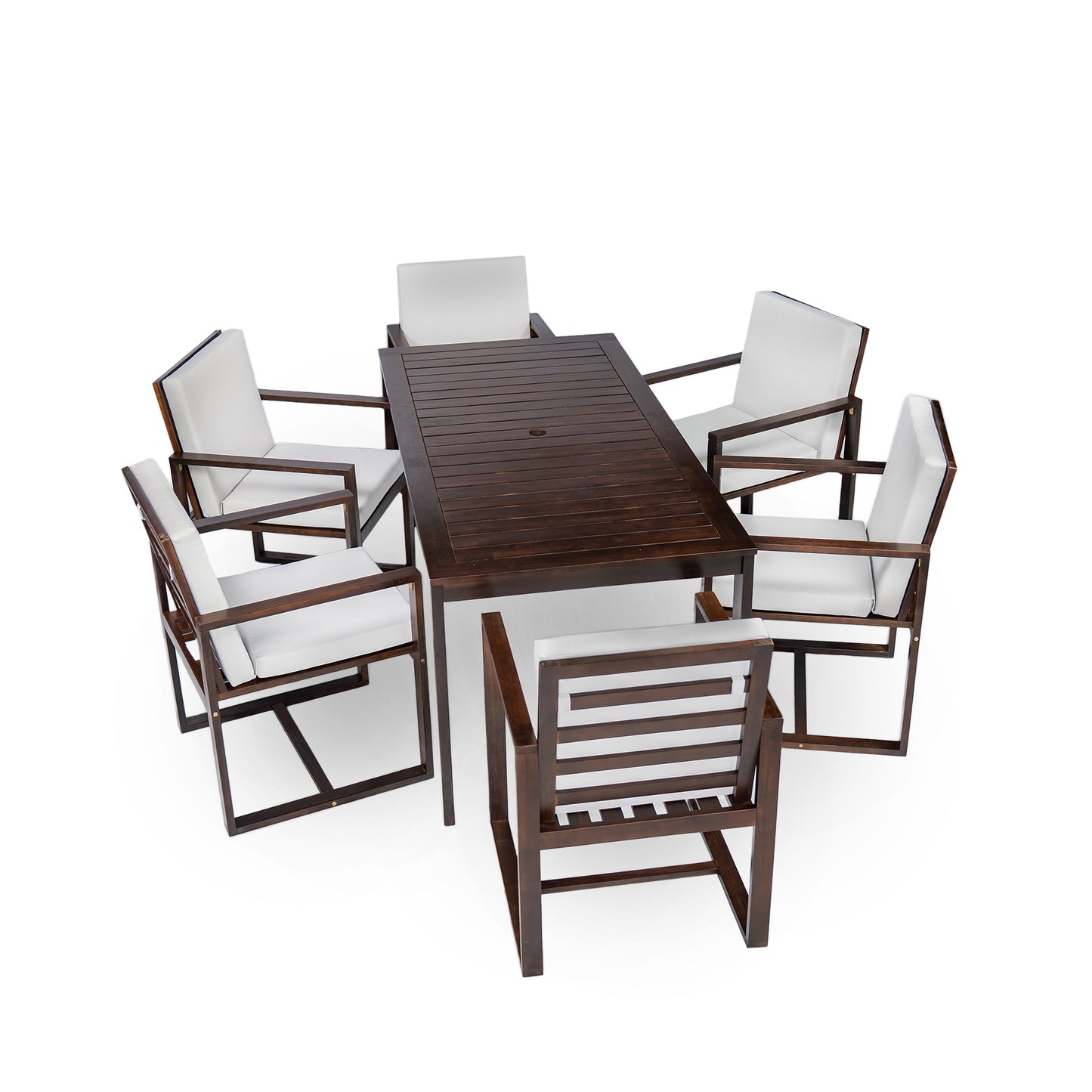 Patio Dining Set Outdoor Dining Table And Chair Set With And Removable Cushions For Patio, Backyard, Garden - Dark Brown