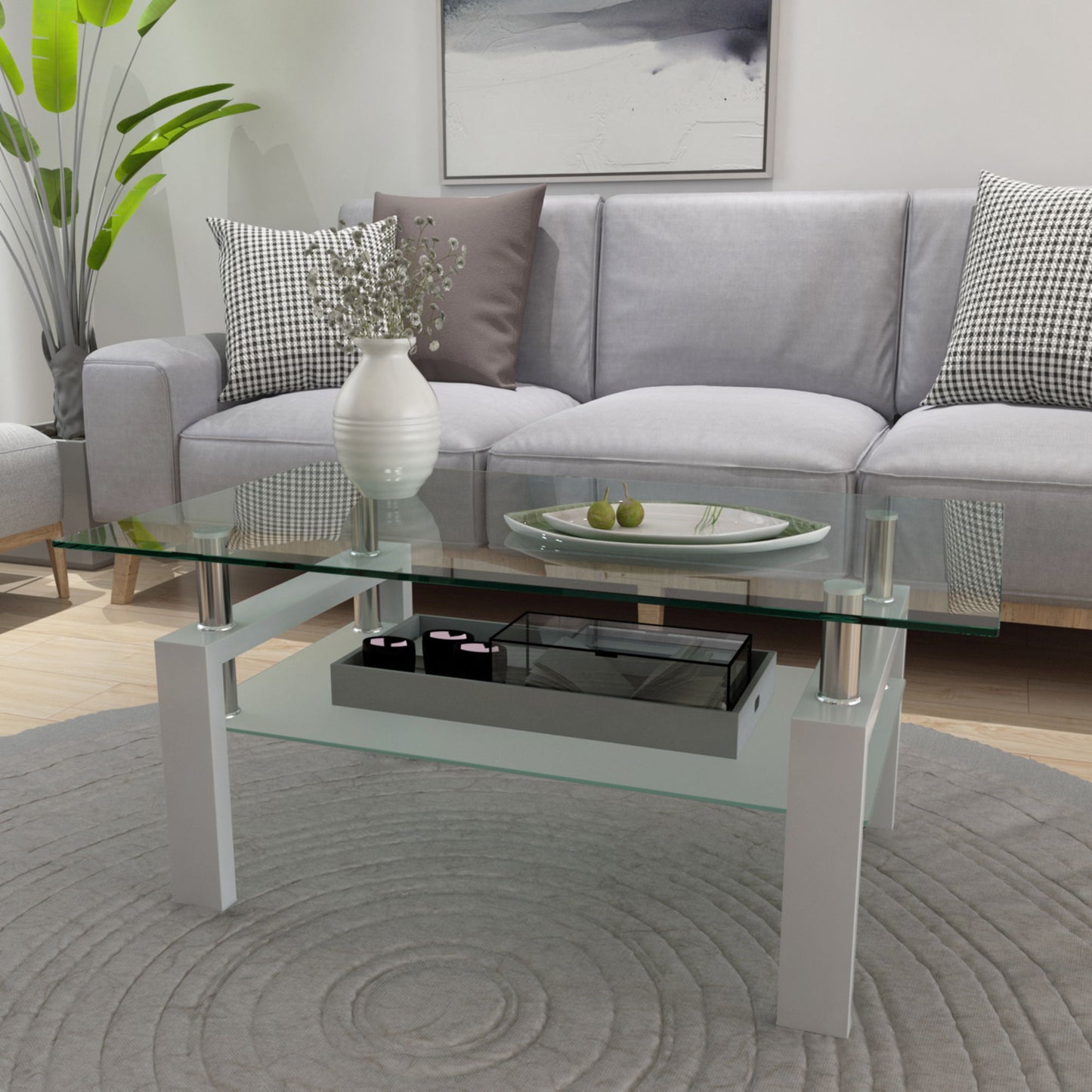 Clear Coffee Table, Modern Side Center Tables - White