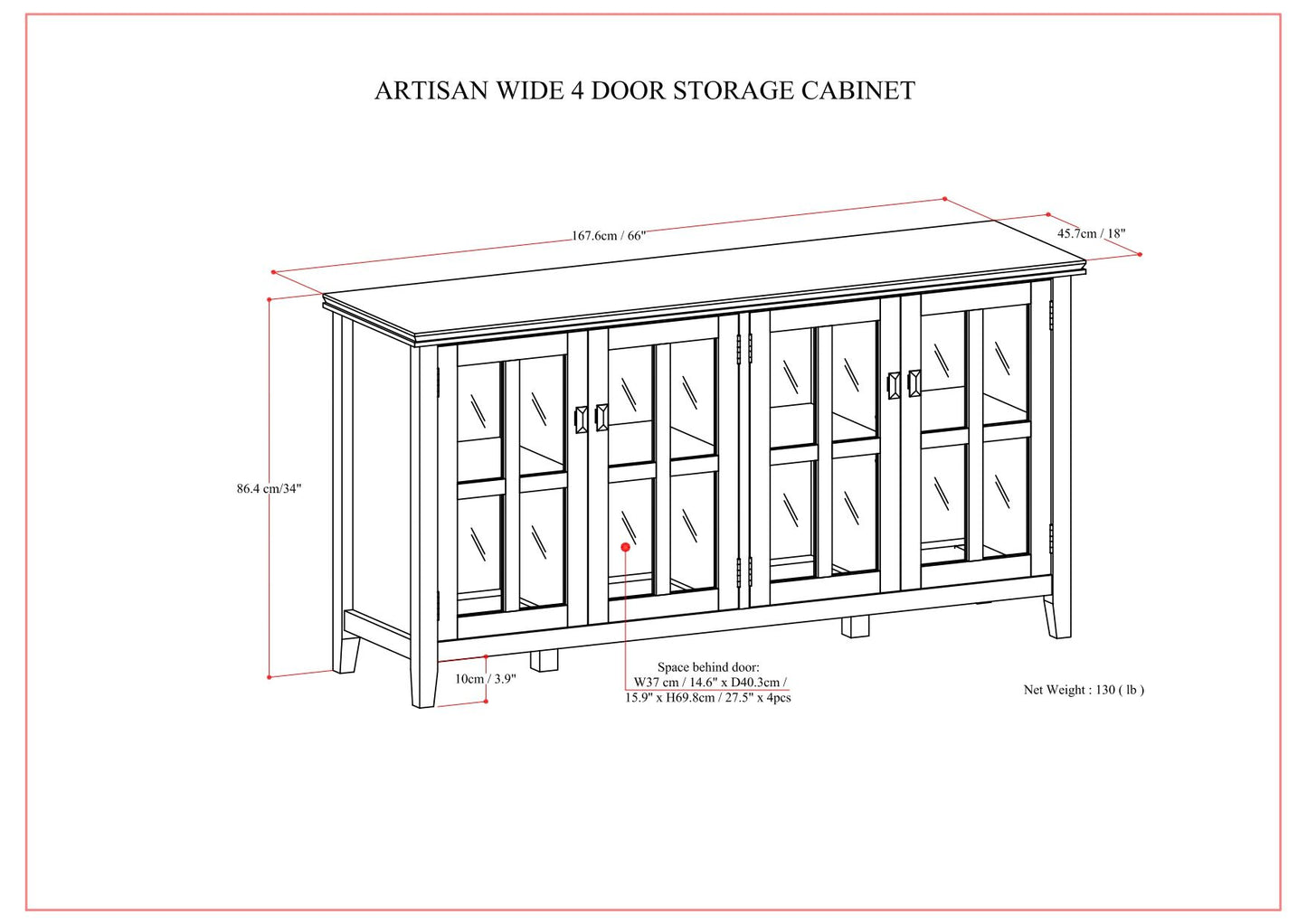 Artisan - Wide 4 Door Storage Cabinet - Black