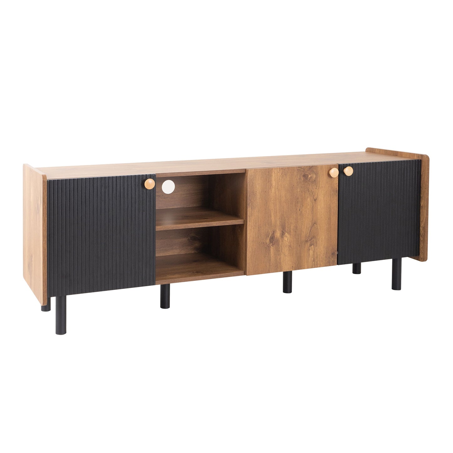 Mid Century TV Stand & 3 Cabinets, Media Console Table For Tvs Up To 70'', Entertainment Center With Storage For Living Room - Black / Brown