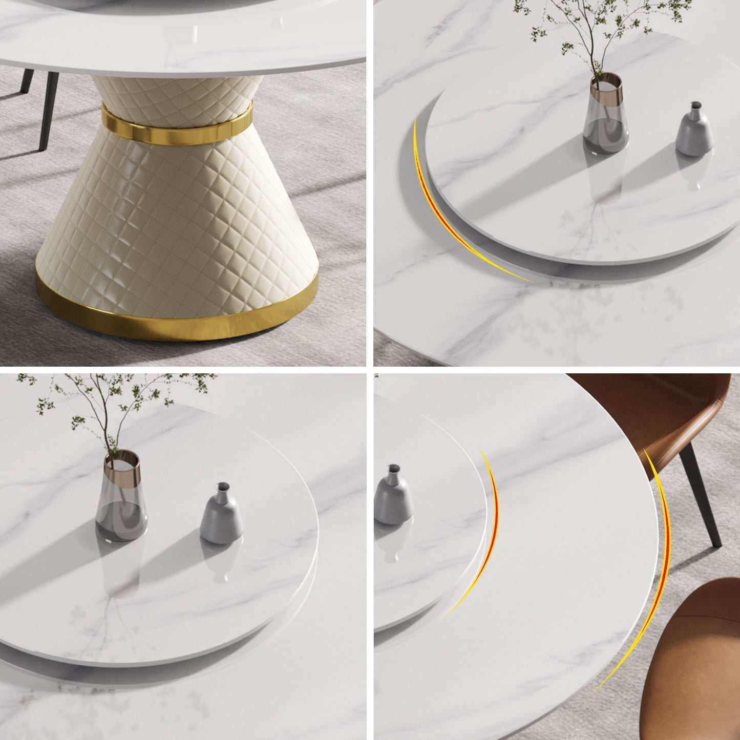 59.05" Modern Artificial Stone Round Carbon Steel Base Dining Table, Can Accommodate 6 People Artificial Stone Turntable - White