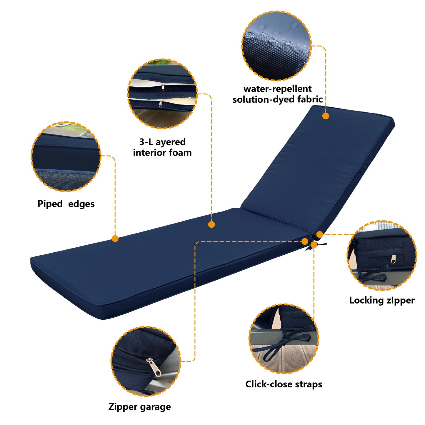 Outdoor Lounge Chairs (Set of 2), Cushion Replacement Patio Funiture Seat Cushion Chaise Lounge Cushion - Navy Blue