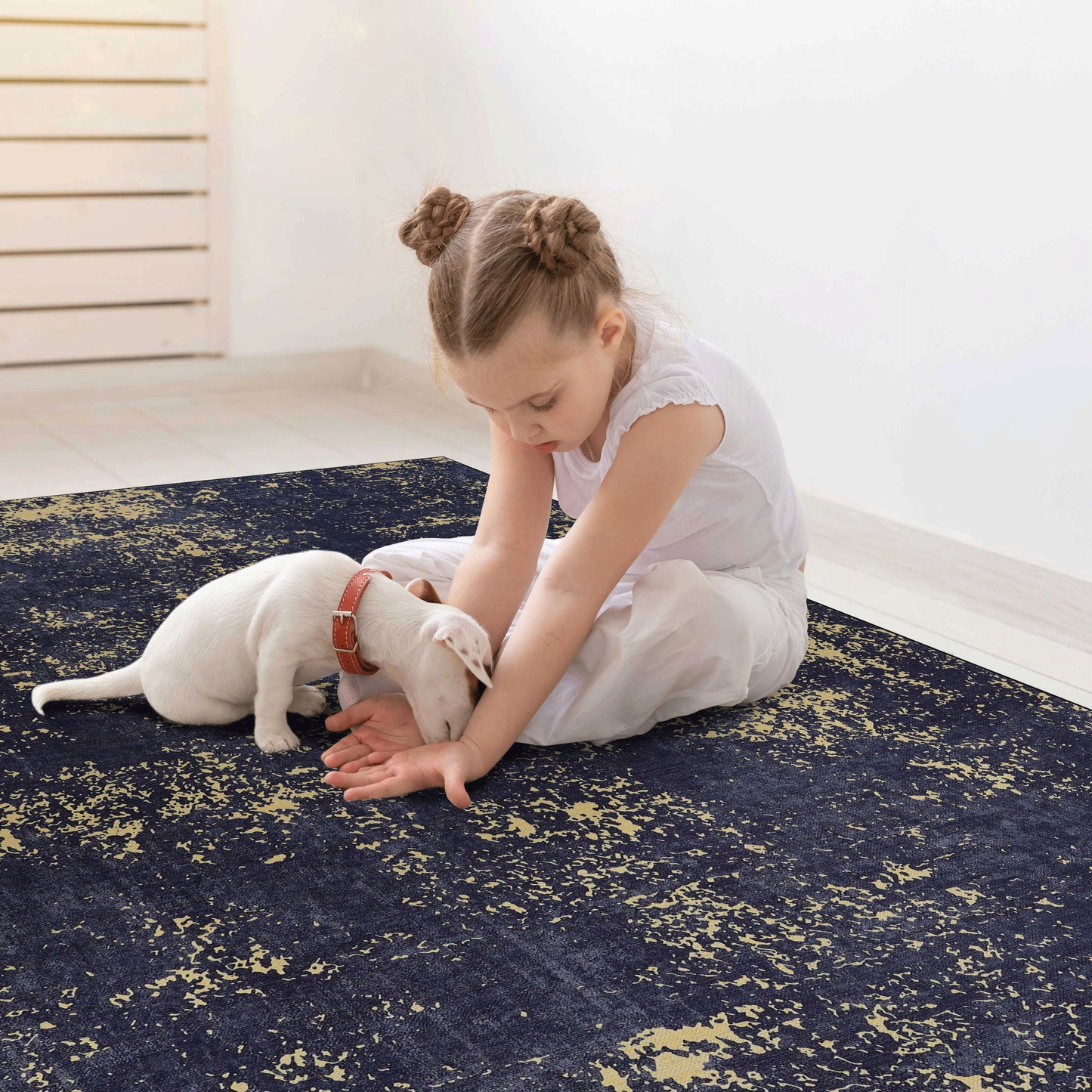 Maval - 9' X 12' Washable Area Rug - Black / Gold