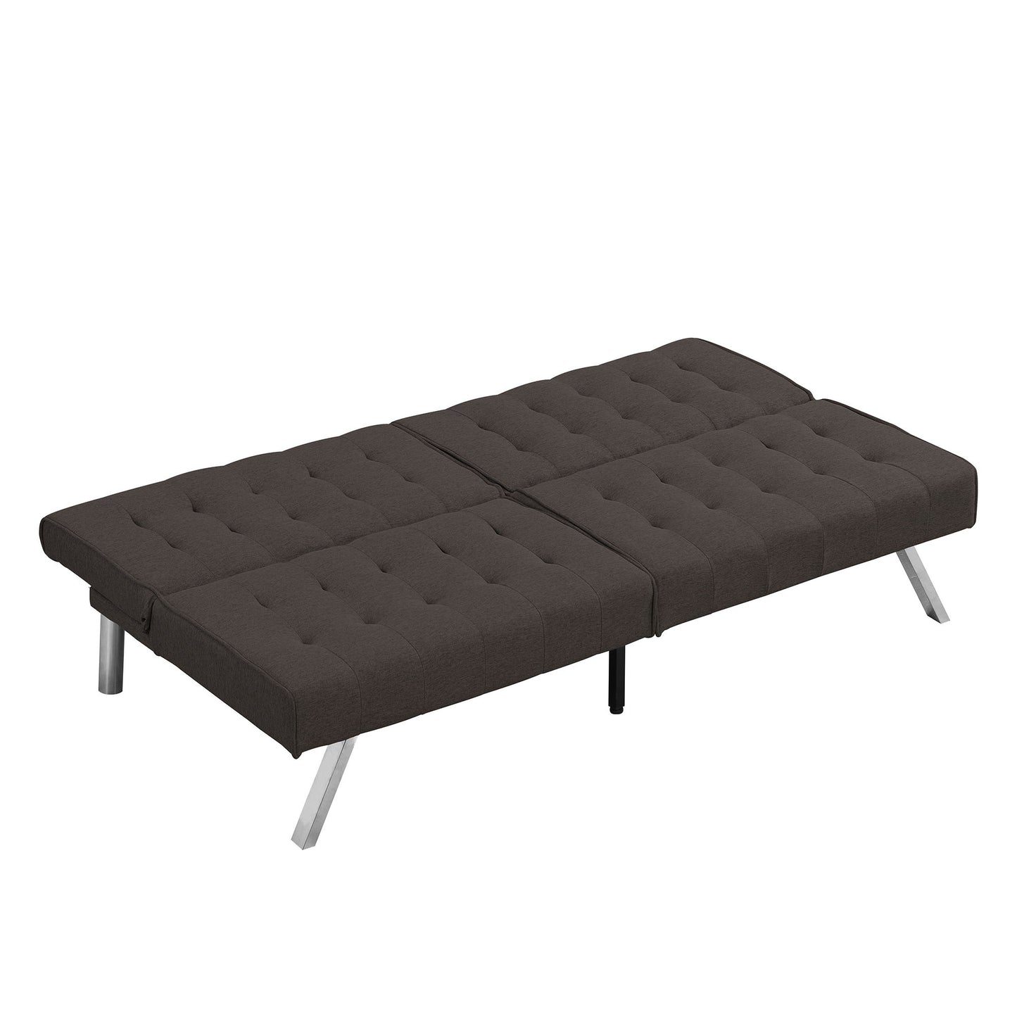 Faux Linen Wood Frame Futon Sofa Bed With Stainless Legs - Espresso