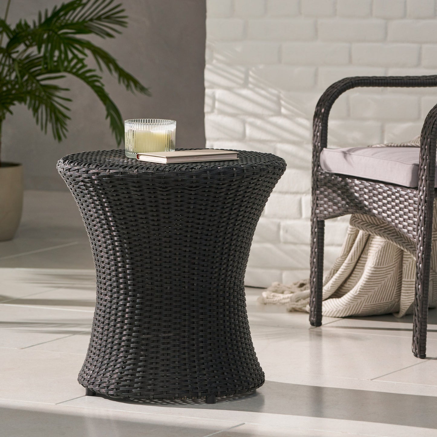 Thrive - Hourglass Rattan Table With No Glass Top - Black
