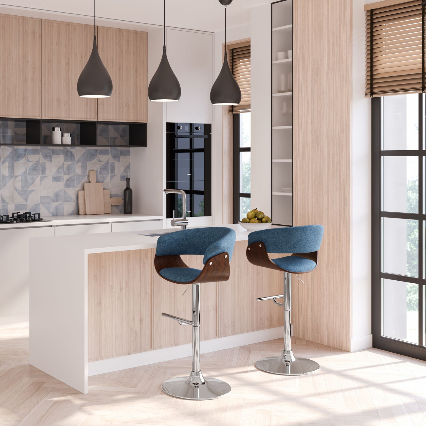 Sheldon - Adjustable Swivel Bar Stool - Denim Blue