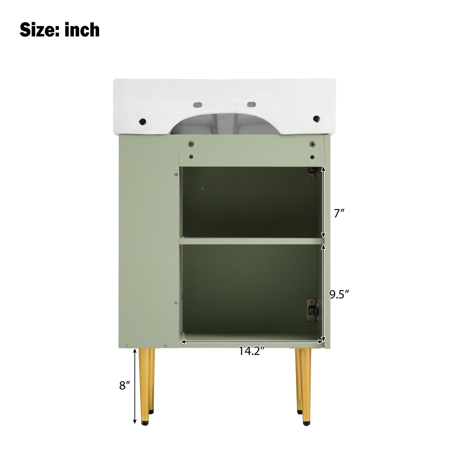 Bathroom Vanity, Combo Cabinet, Bathroom Storage Cabinet, Single Ceramic Sink, Right Side Storage - Green