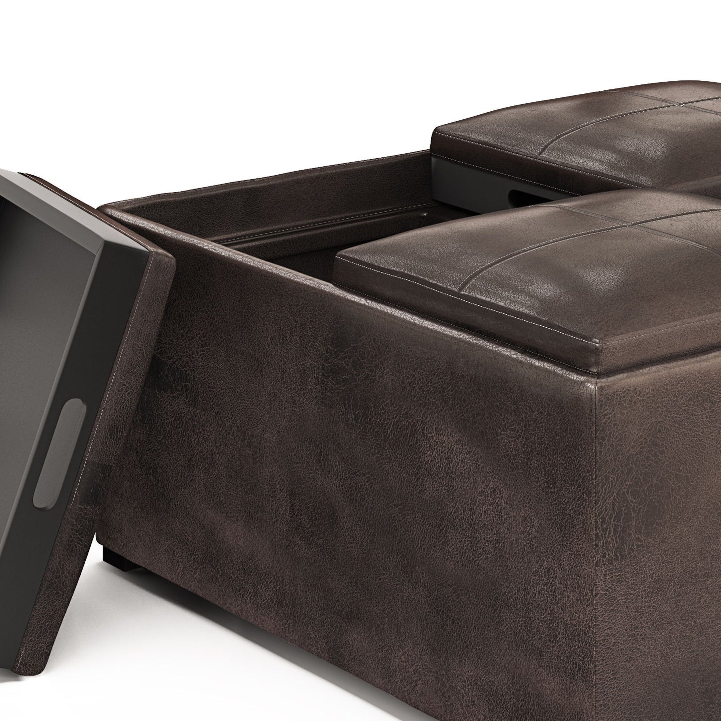 Avalon - Square Coffee Table Storage Ottoman - Distressed Brown