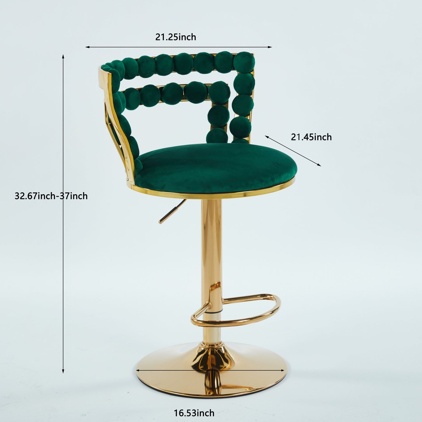 Modern Bar Chair With Iron Tube Legs, Soft Cushions And Comfortable Backrest, Suitable For Dining Room, Living Room, Cafe, Hairball Back, Bar Stool (Set of 2) - Green / Golden