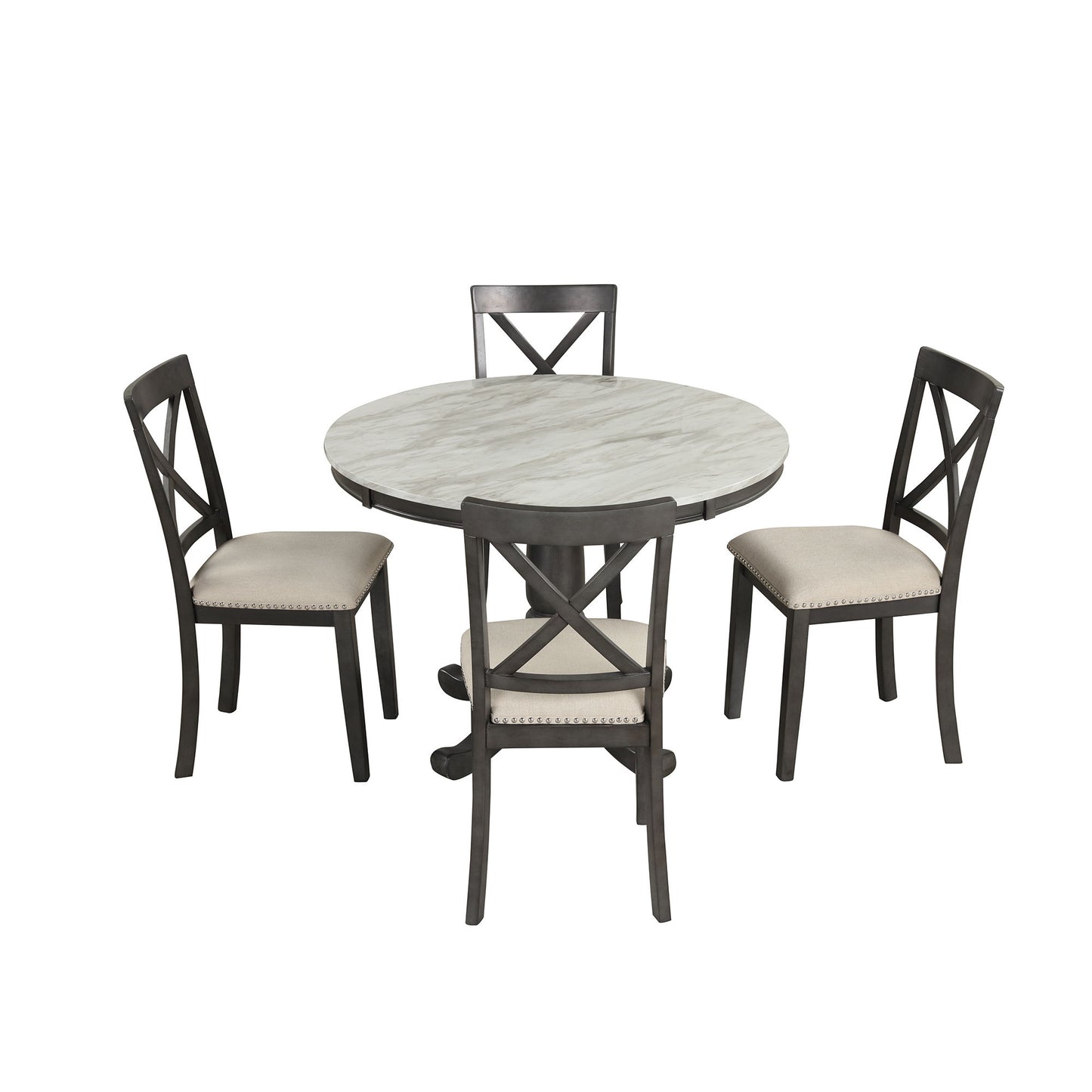 5 Pieces Dining Table And Chairs Set For 4 Persons, Kitchen Room Solid Wood Table With 4 Chairs - Gray