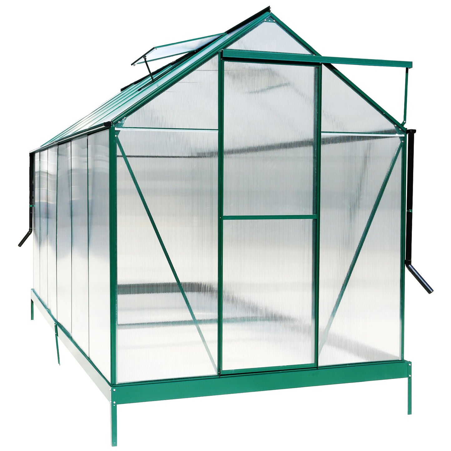 6.3'x12.2'x7' Polycarbonate Greenhouse, Heavy Duty Outdoor Aluminum Walk-In Green House Kit With Rain Gutter, Vent And Door For Backyard Garden - Green