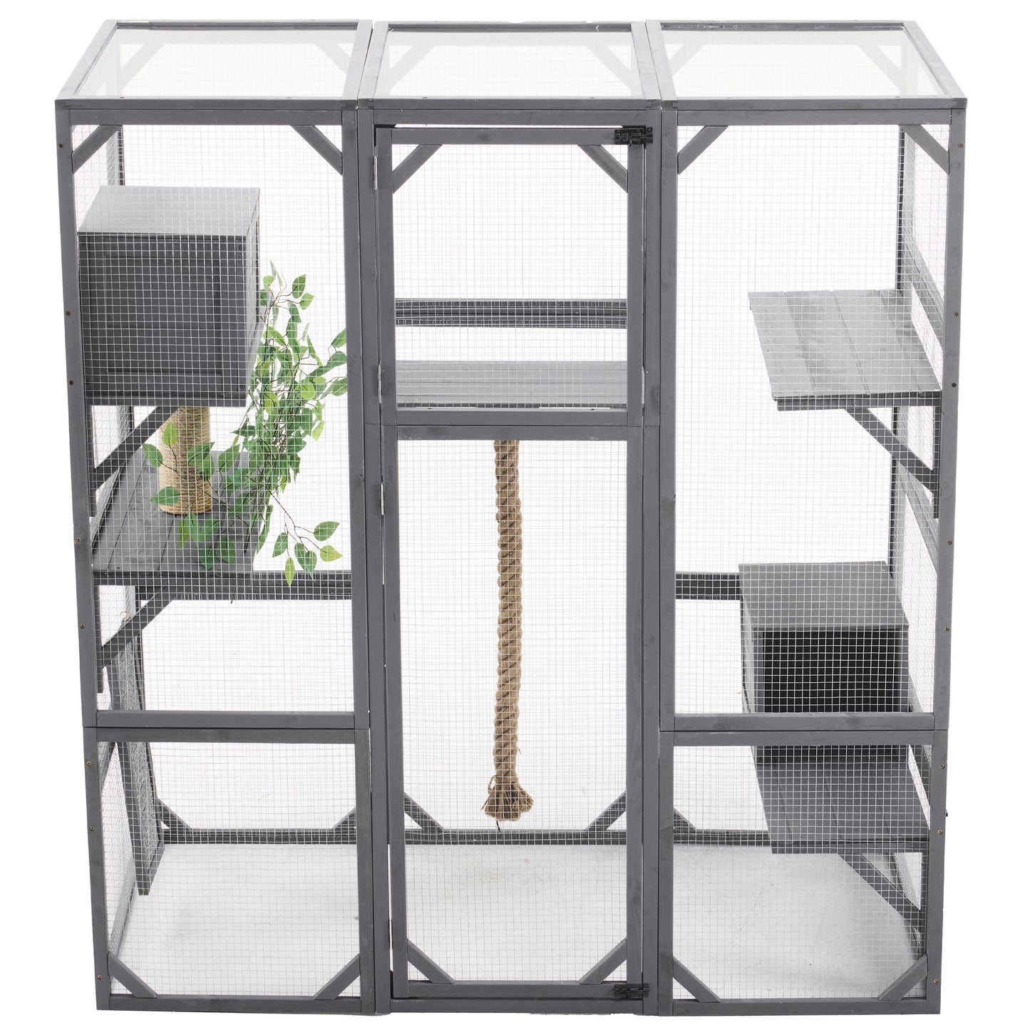 Outdoor Diy Cat House Catio With Double Enter Doors, Platforms, And Condos - Dark Gray