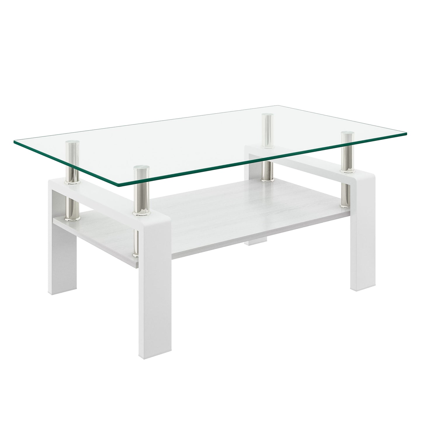 Modern Rectangular Coffee Table & Tempered Glass Top Layer, Table For Living Room - Transparent