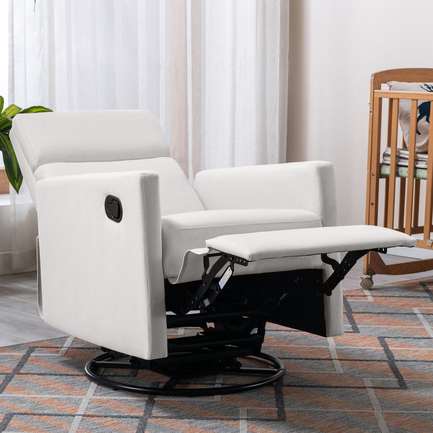 Modern Upholstered Rocker Nursery Chair Plush Seating Glider Swivel Recliner Chair - Beige