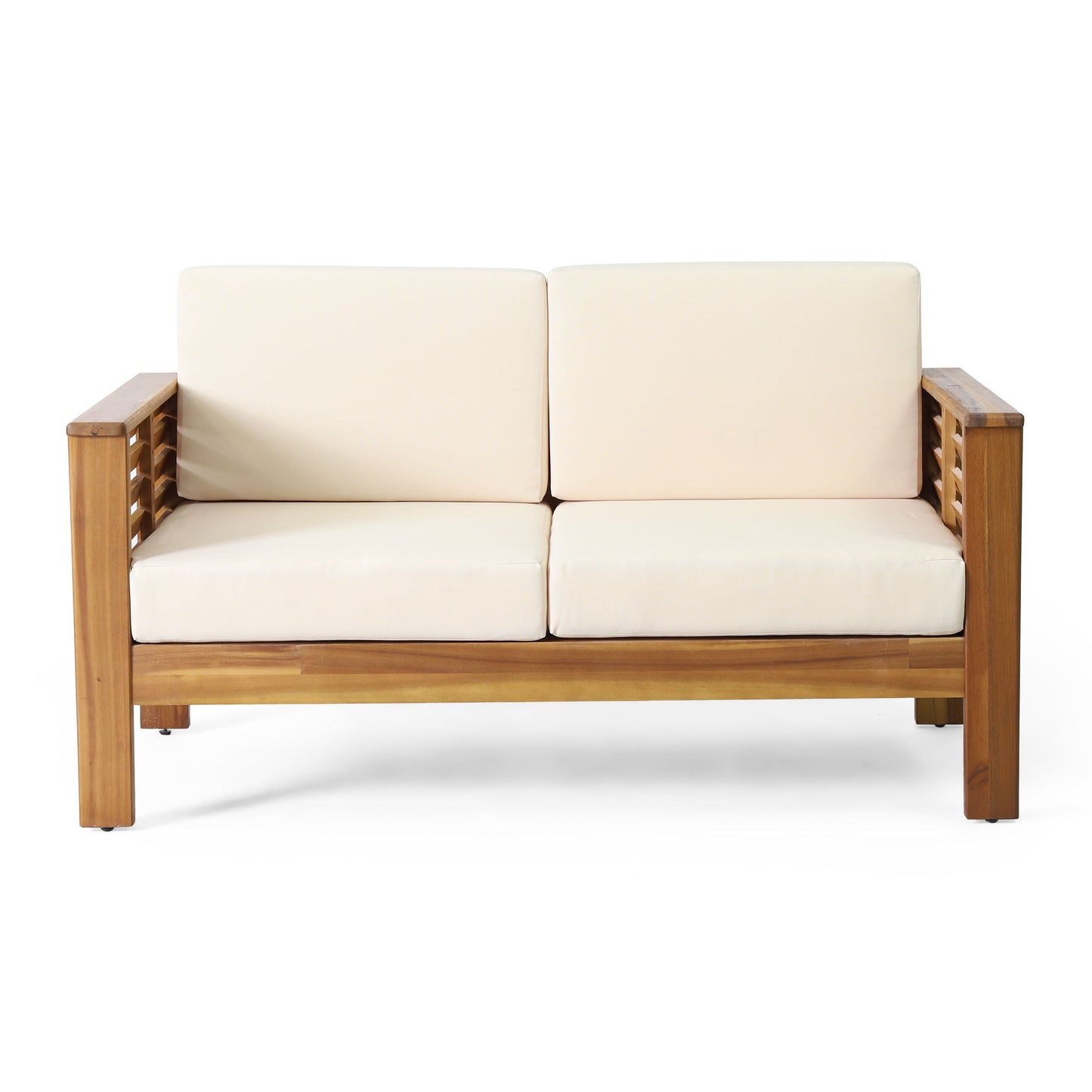Acacia Wood Loveseat And Coffee Table Set With Cushions - Brown