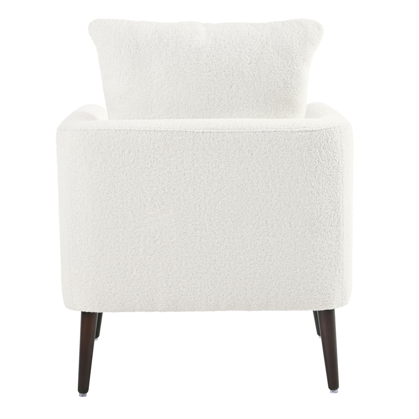 Modern Teddy Fabric Accent Chair - Mid - Century Upholstered Armchair With Pillow And Wood Legs For Living Room, Or Reception Room - White