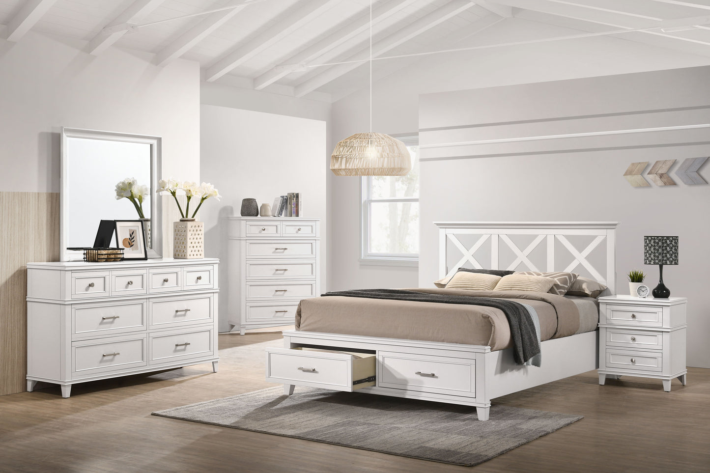 Queen X Storage Bed - White