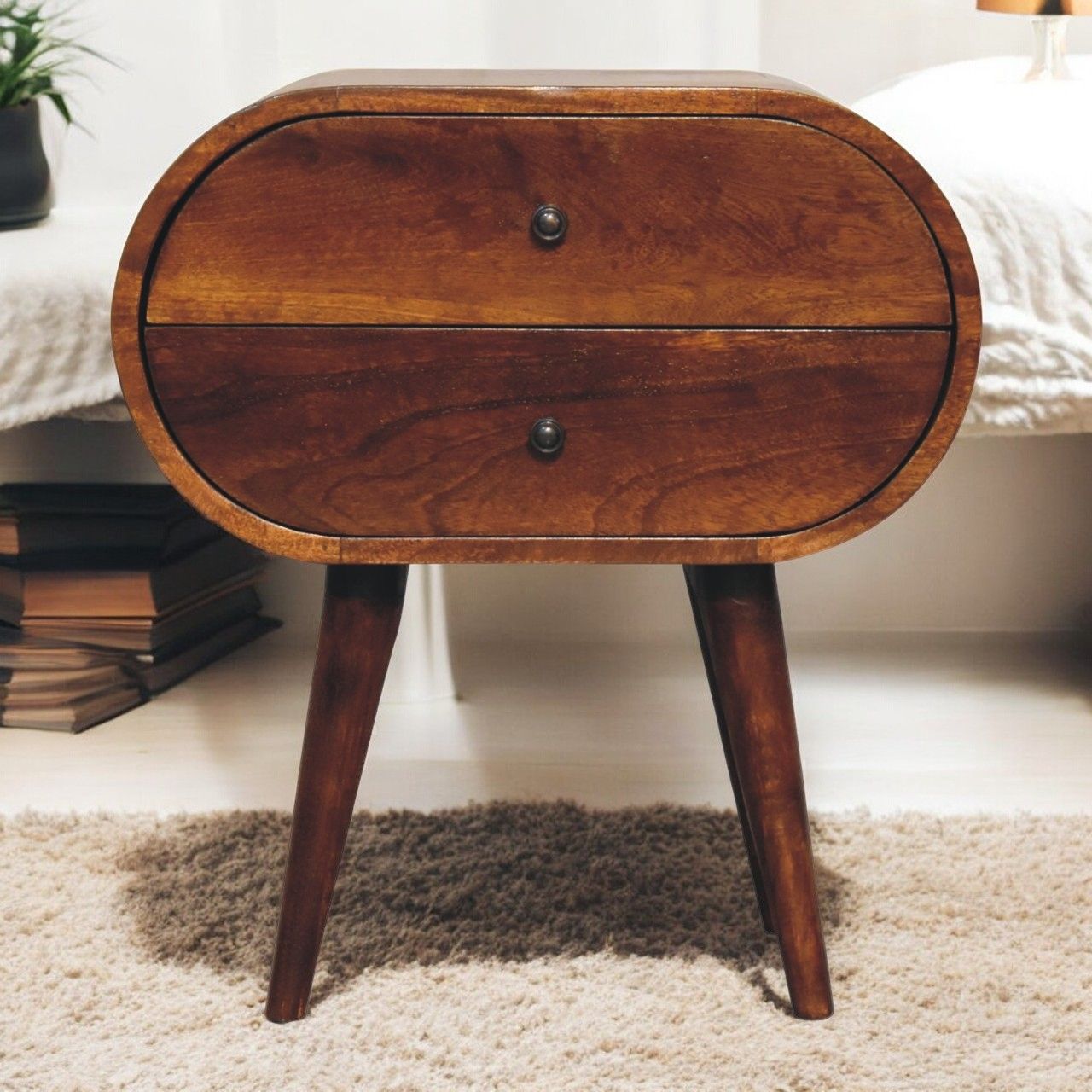Large Circular Bedside Table - Brown