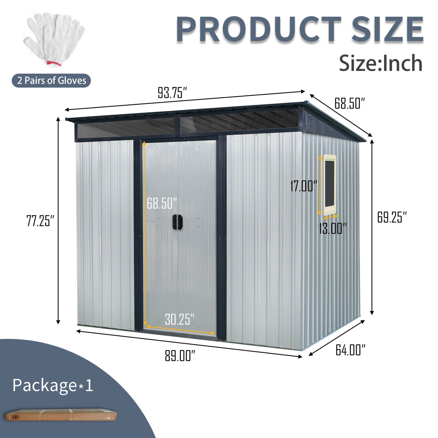 8 Ft X 6 Ft Outdoor Metal Storage Shed With Window And Transparent Plate For Garden, Lawn - White / Black