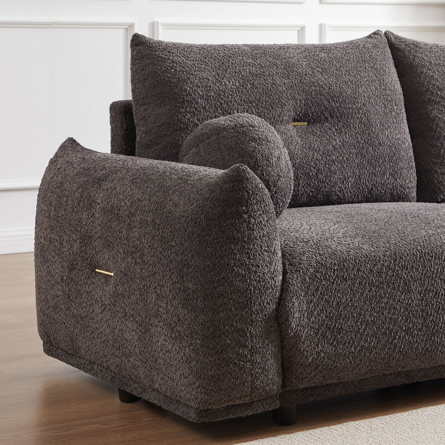 Lamb's Wool 2 Seater Cushion Sofa Comfortable Sofa For Living Room Bedroom And Other Casual Spaces Lamb's Wool Sofa With 2 Cushions And 2 Ball Pillows (Set of 2) - Gray