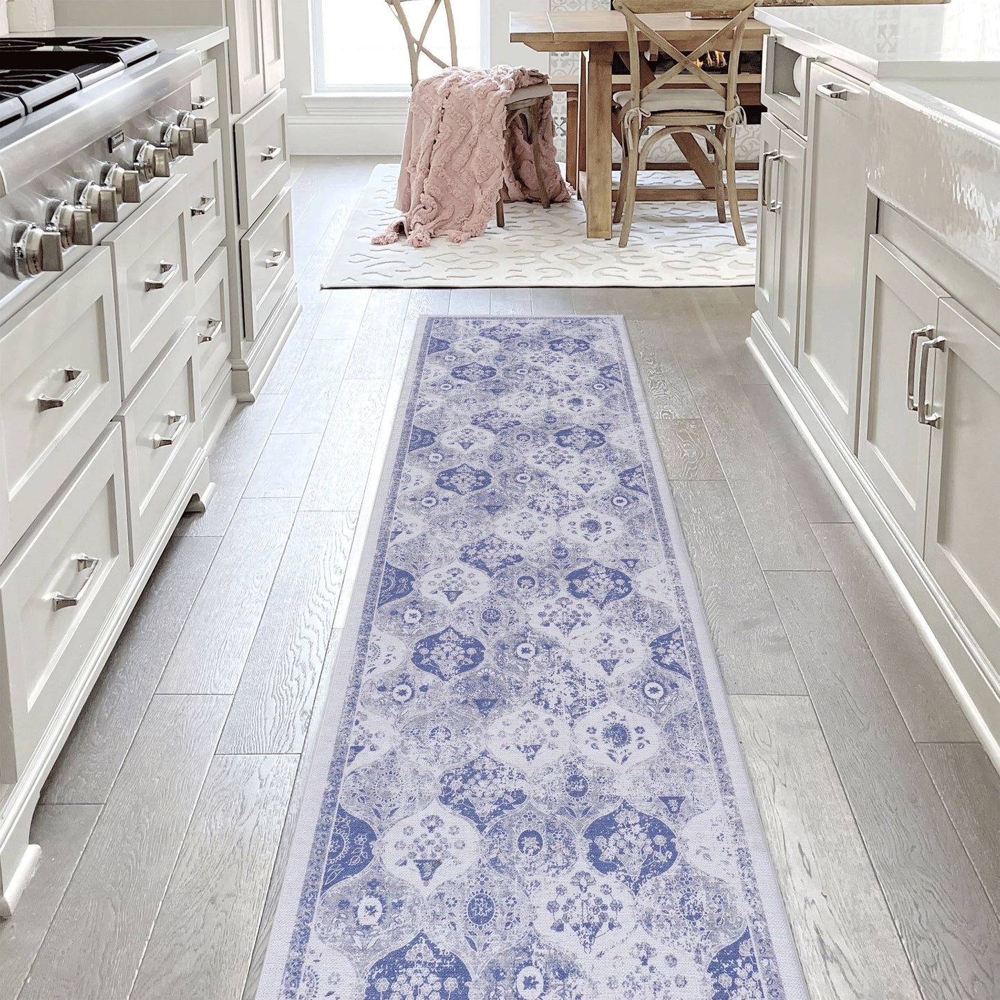 Maval - 2'6'' X 10' Washable Runner Rug - Blue