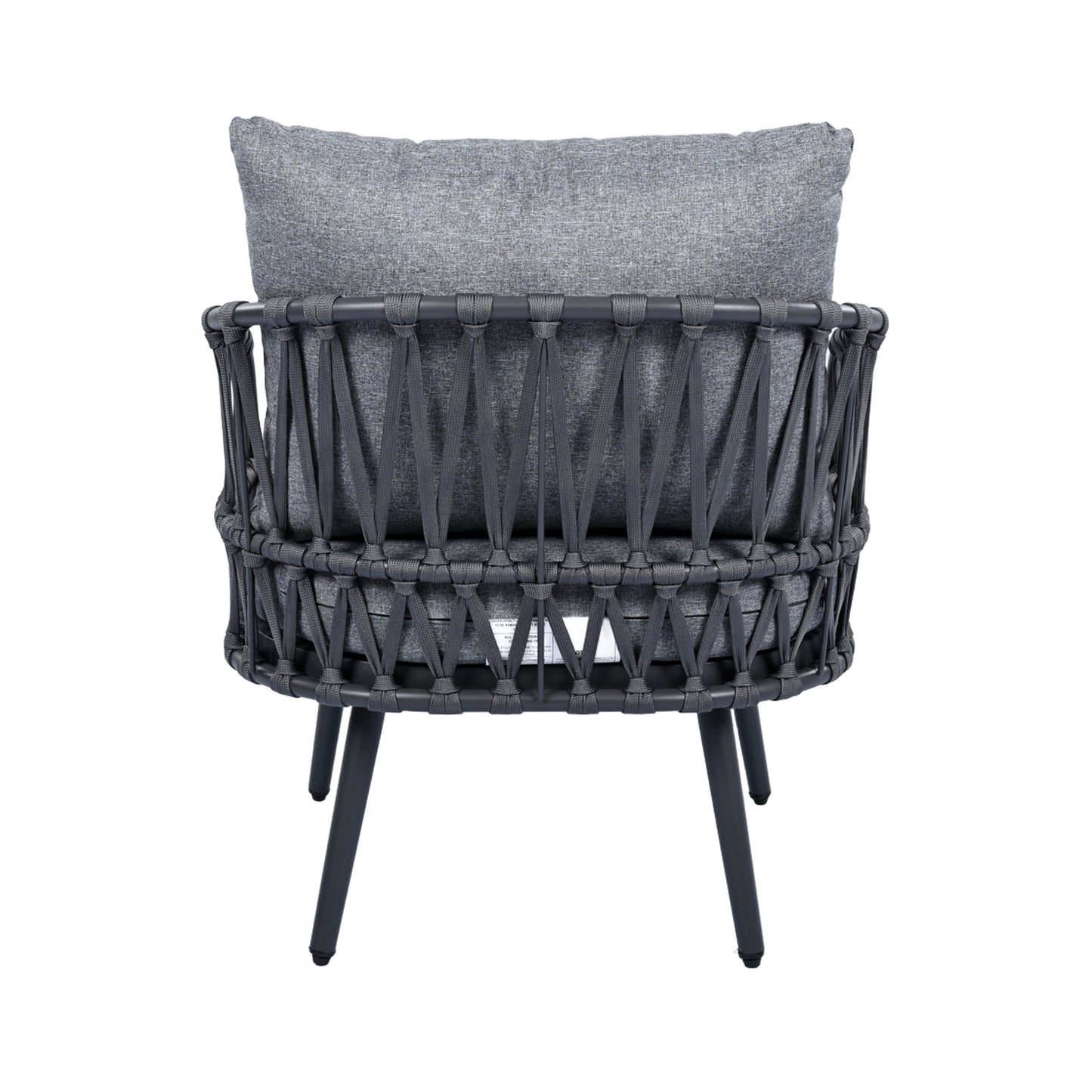 4 Piece Outdoor Patio Furniture Set, Metal Chairs With Woven Rope U Shaped Backrest, Outdoor Conversation Set With Thick Cushions And Coffee Table For Garden, Poolside, Balcony - Black / Gray