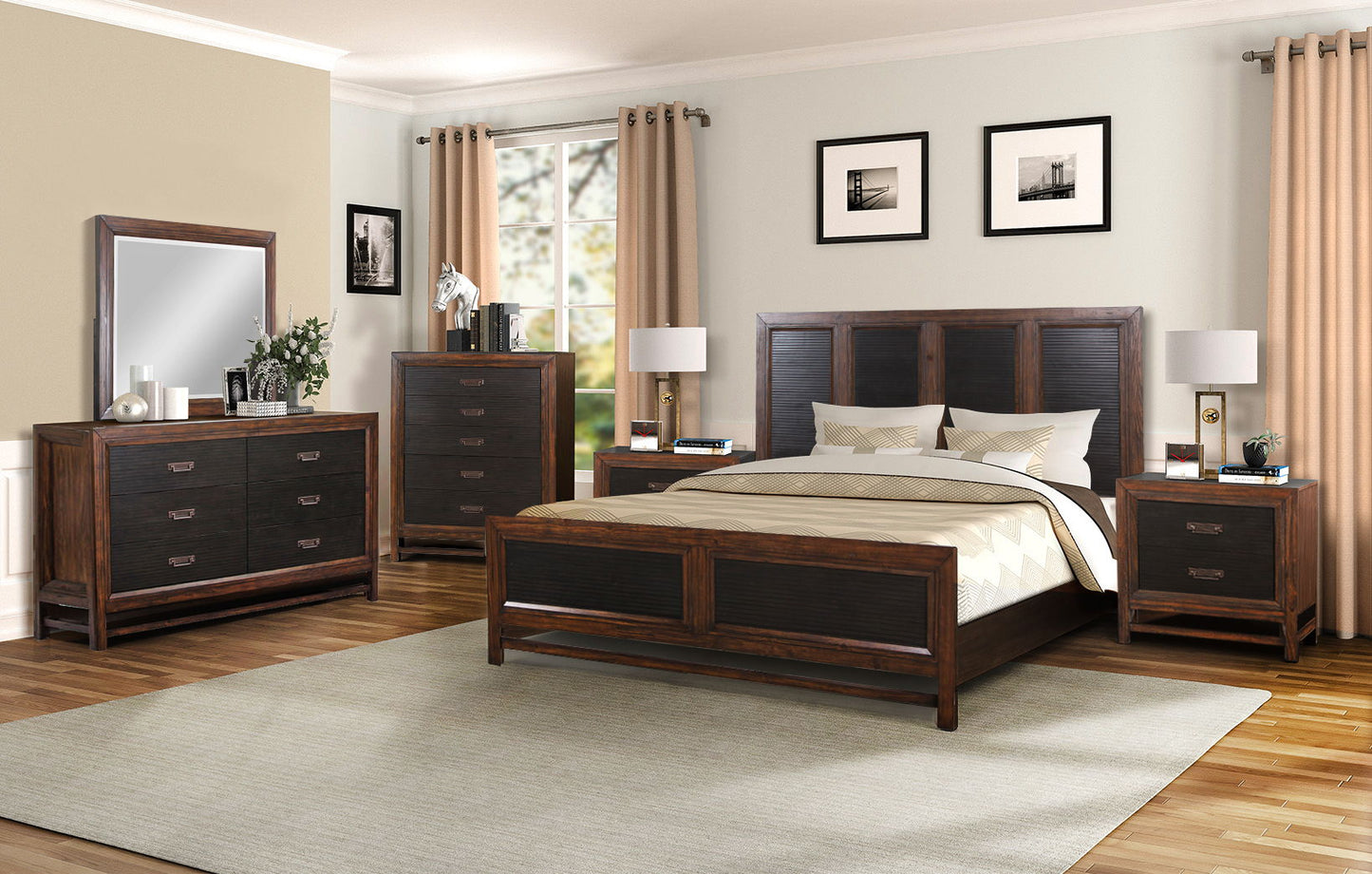 Branson - King Size Panel Bed, Two Tone - Brown