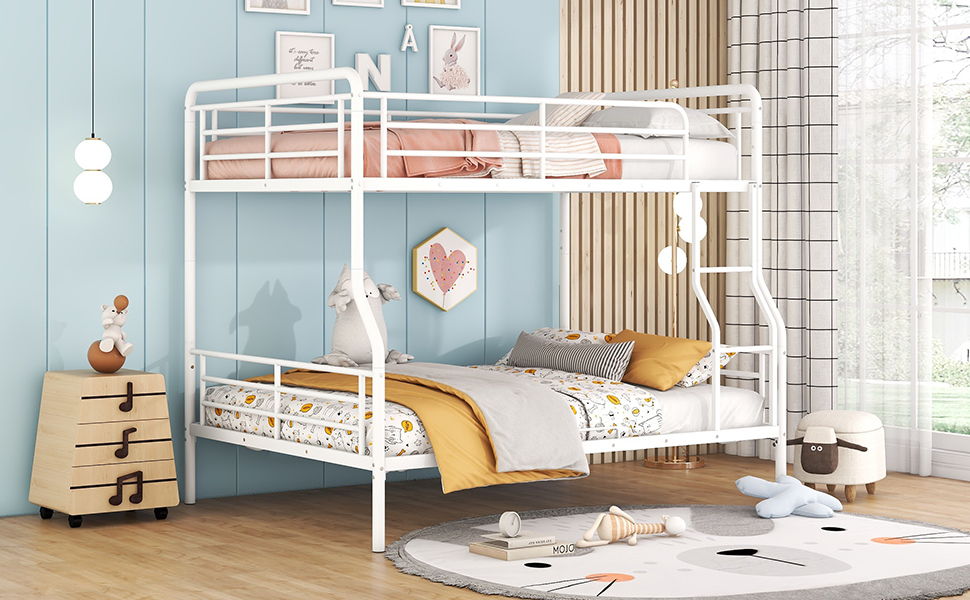Full Long Over Queen Bunk Bed - White