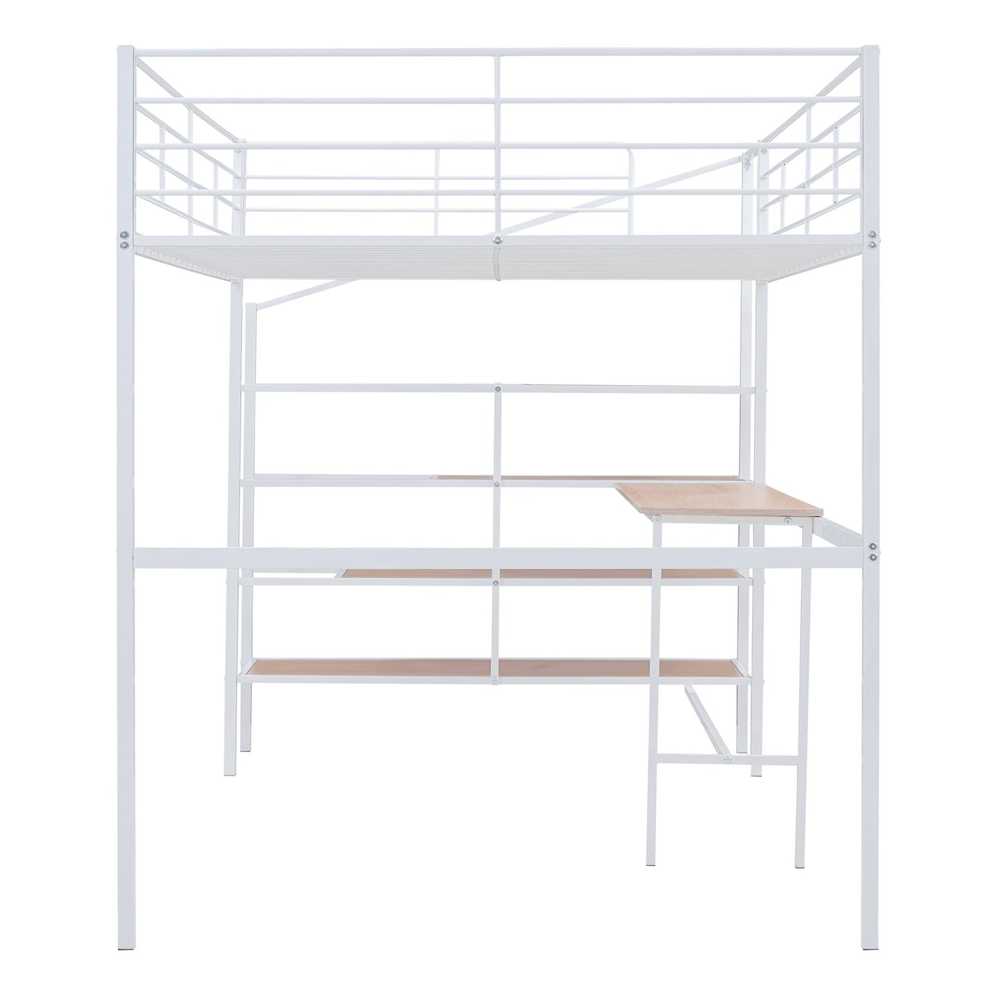 Full Size Loft Bed With Desk And Lateral Storage Ladder - White