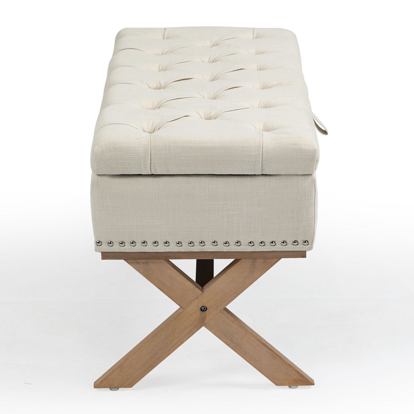 Storage Ottoman, Button-Tufted Ottoman Linen Storage Bench, Ottoman With Storage - Light Beige