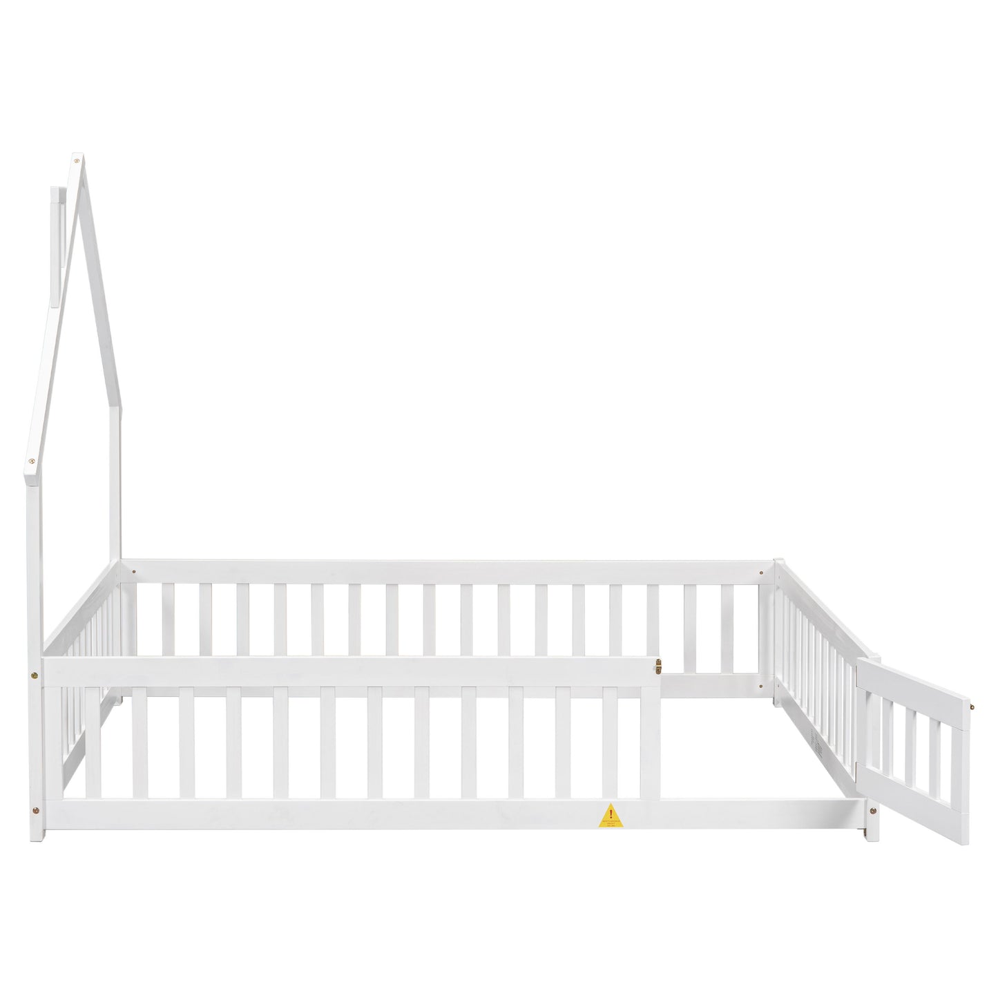 Full House-Shaped Headboard Floor Bed With Fence - White