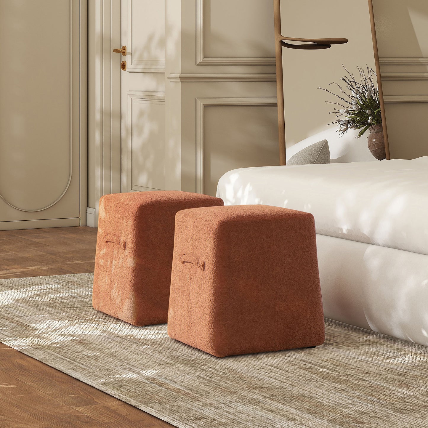 Oliver - Tapered Square Upholstered Ottoman - Spice Orange Fleeced