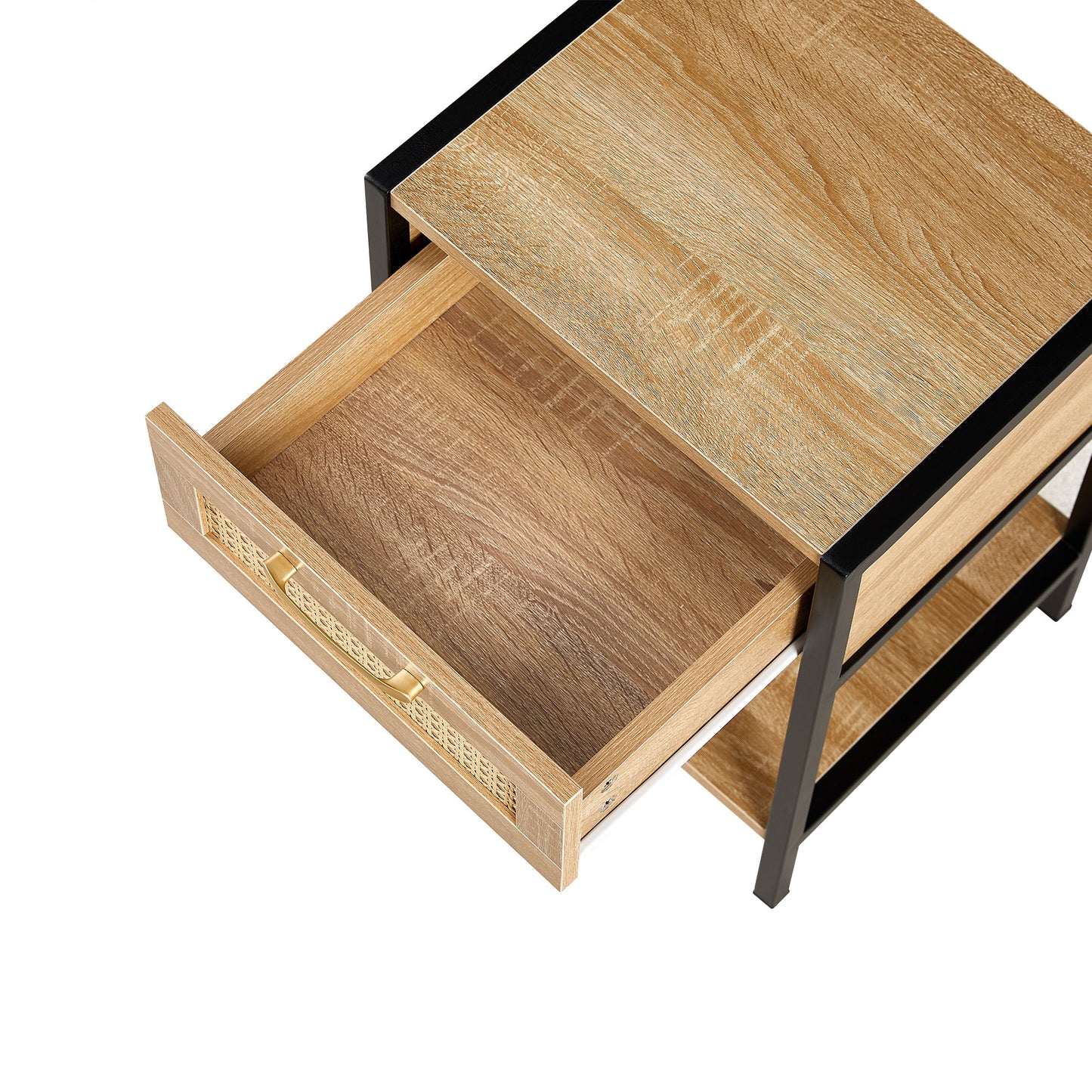 15.74" Rattan End Table With Drawer, Modern Nightstand, Metal Legs, Side Table For Living Room, Bedroom - Natural