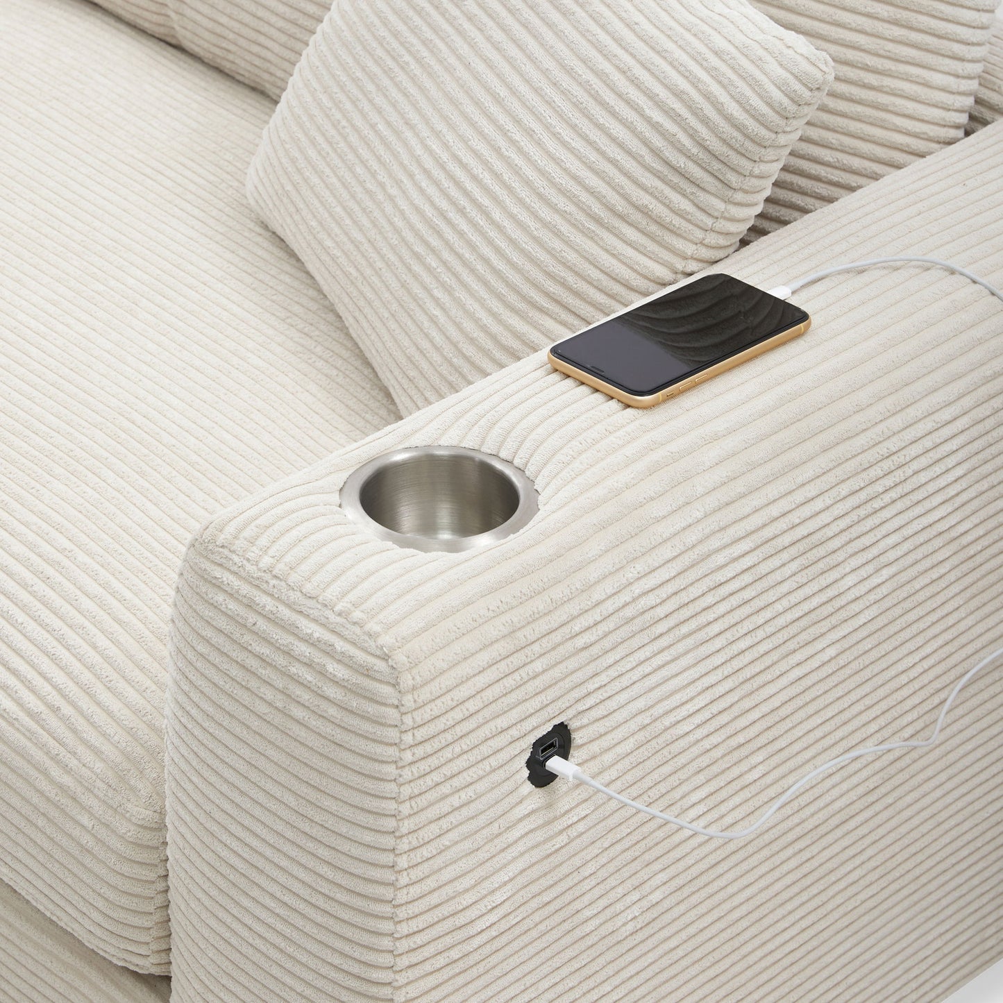 Oversized Sectional L Shaped Cloud Couch With USB Charging Port Cup Holder Deep And Wide Seat Sofa With Chaise Comfy - Beige