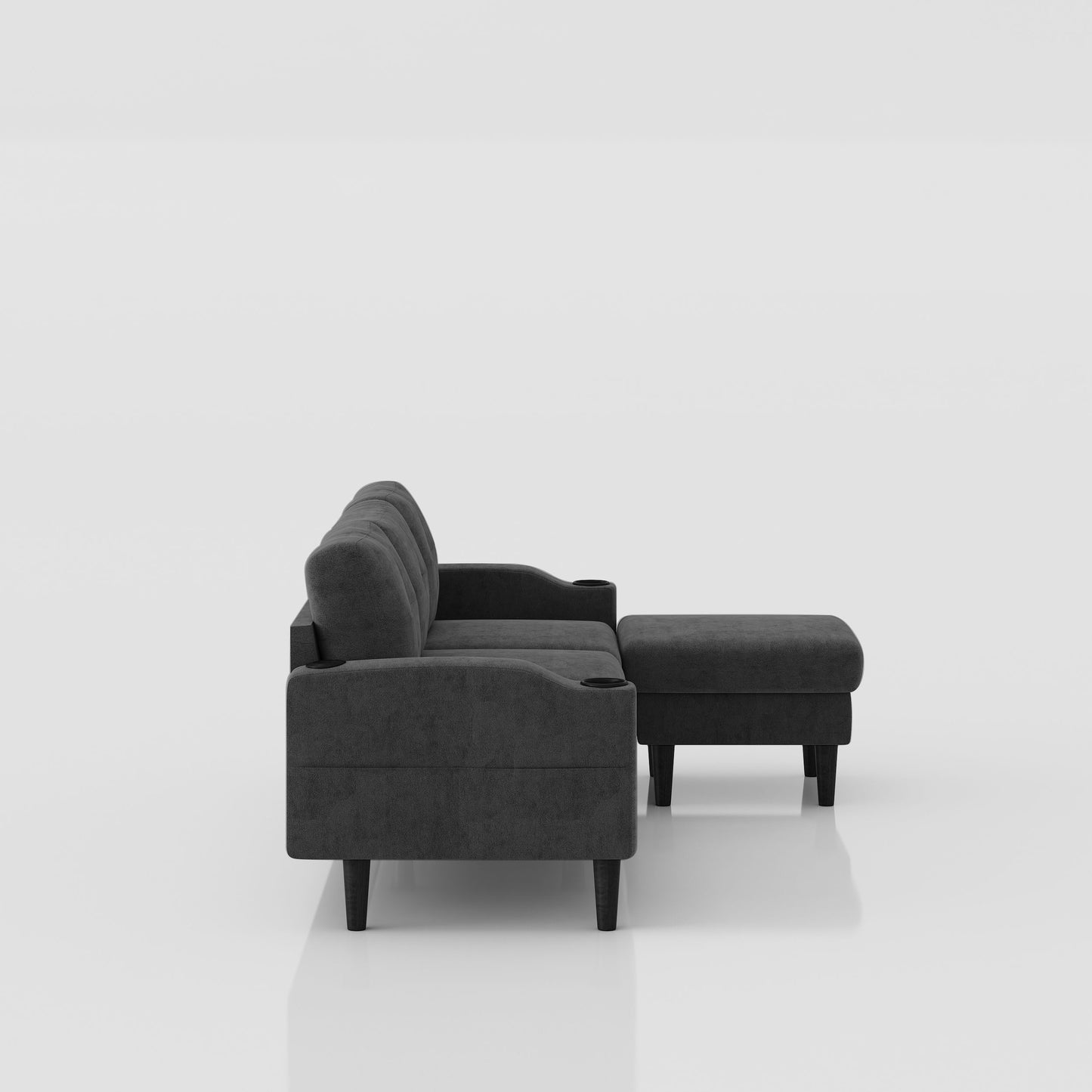 Convertible Combo Sofa, Sofa L Shaped, Sofa With Storage Cabinet Footstool, Living Room Sofa, Living Room 3 Seat Combo Sofa - Dark Gray