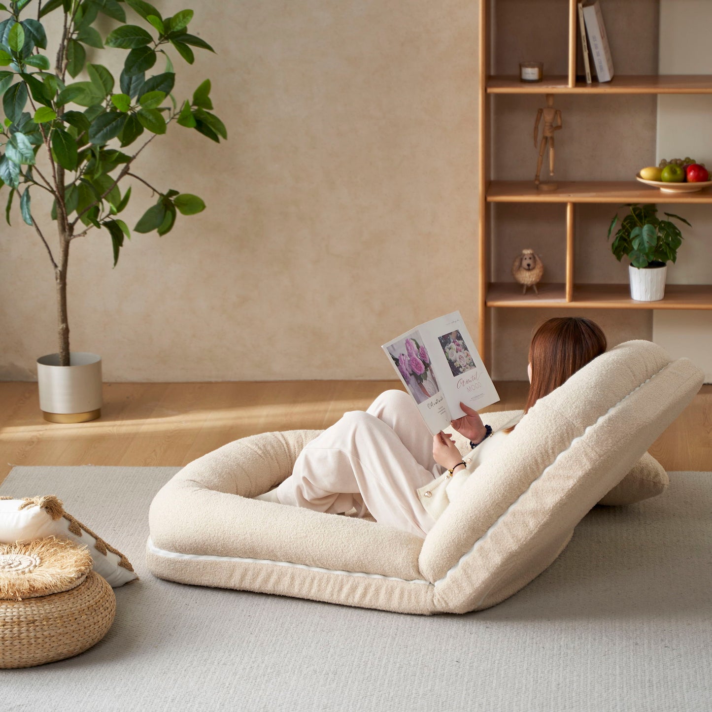 Triple Fold Down Beige Sofa Bed - Beige