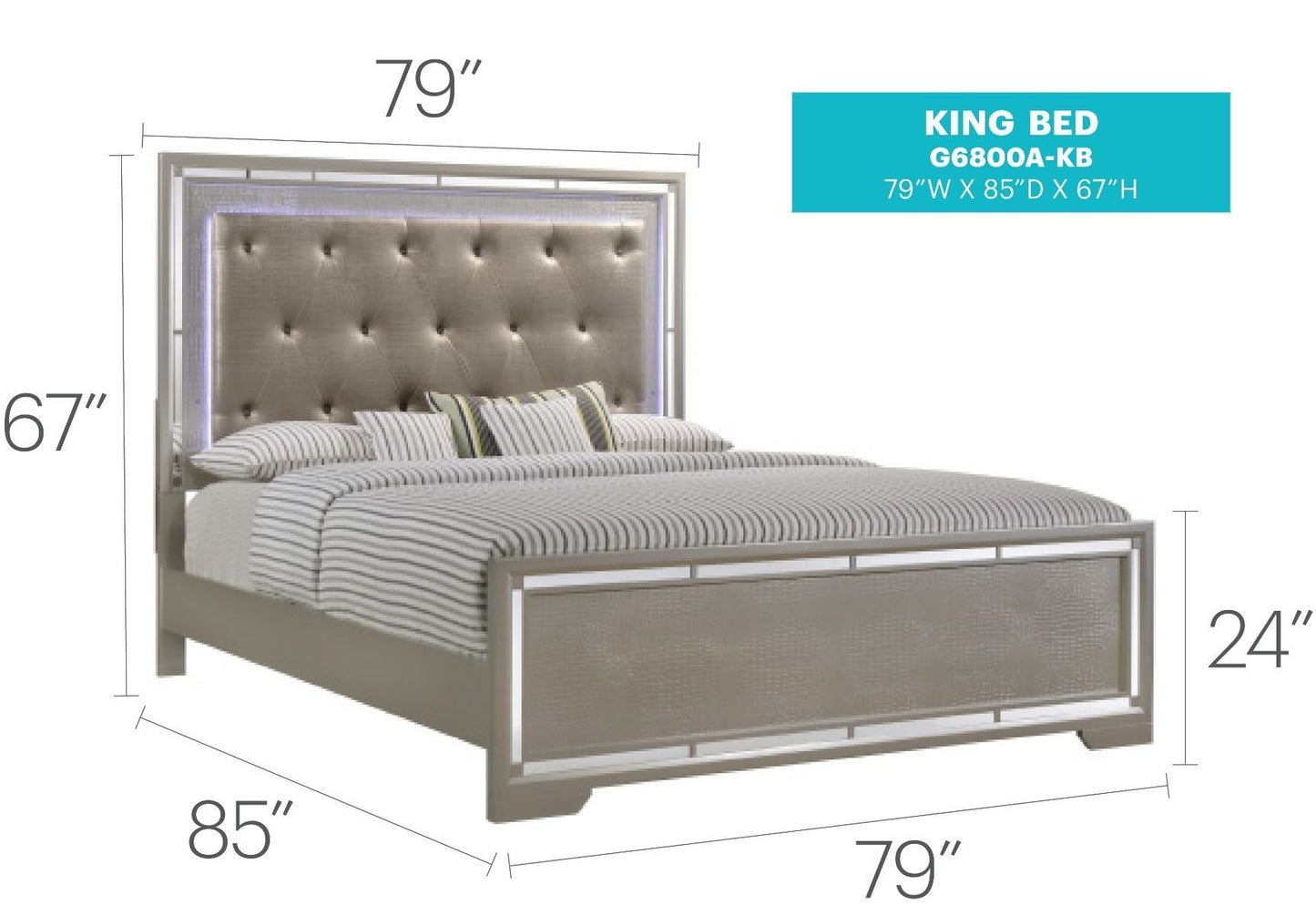 Alana - King Bed - Silver Champagne