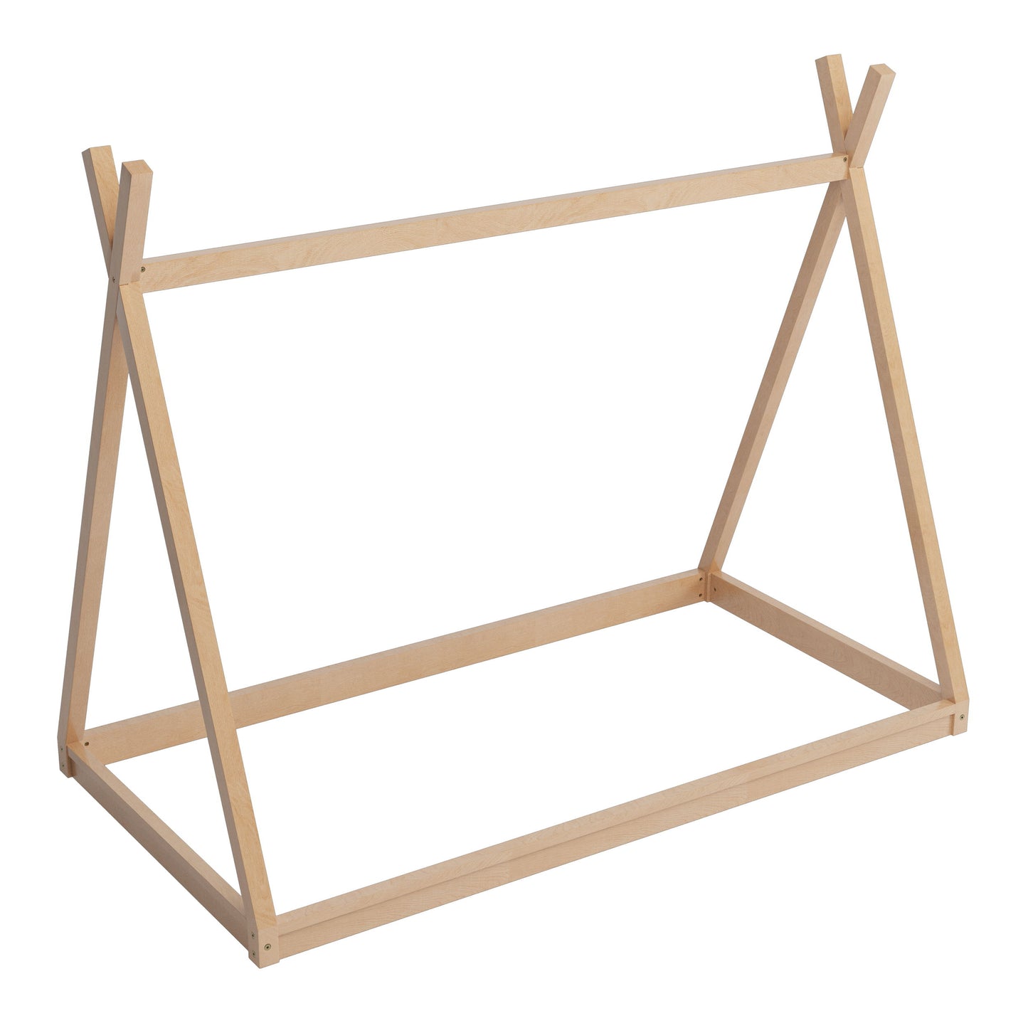 Wood Twin Size Tent Bed For Kids, Montessori Style Low - Floor Bed, House-Shape Tent Bed Frame For Boys Girls Teens, Without Slats - Natural