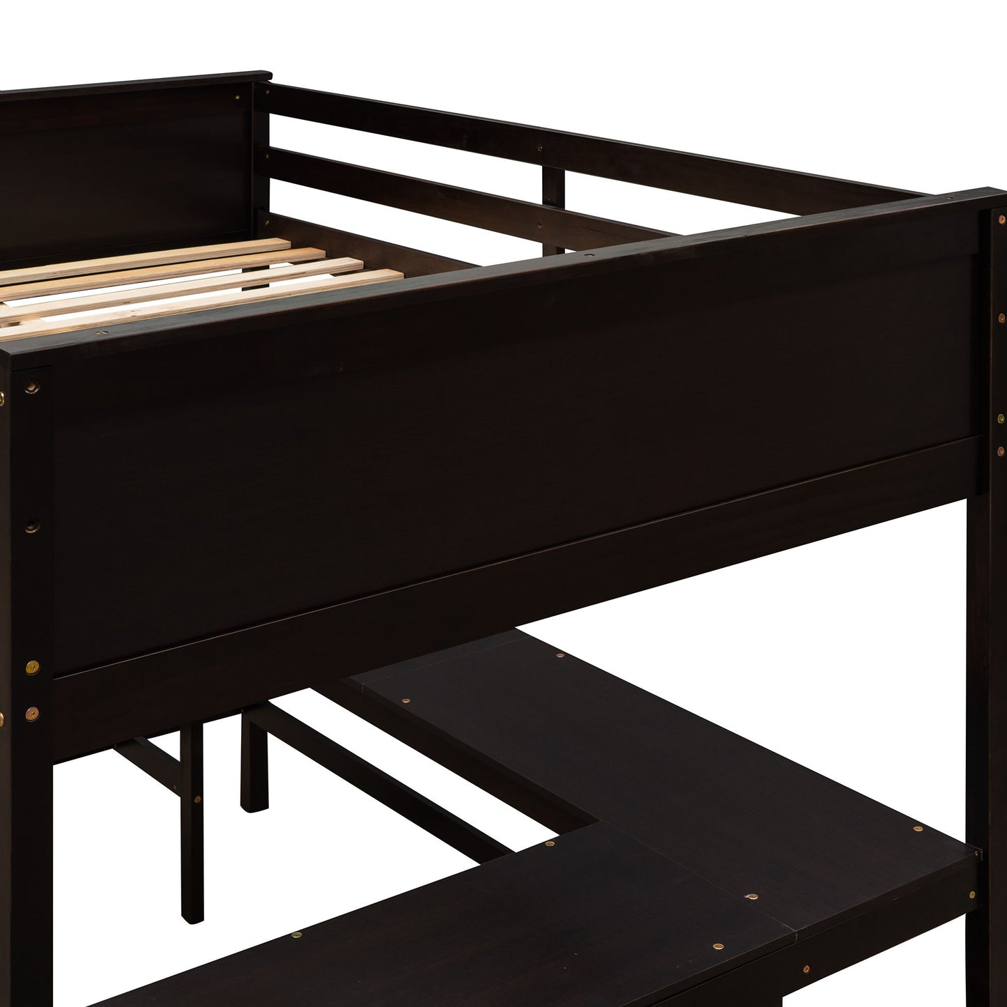 Full Size Loft Bed With Shelves With Desk - Espresso