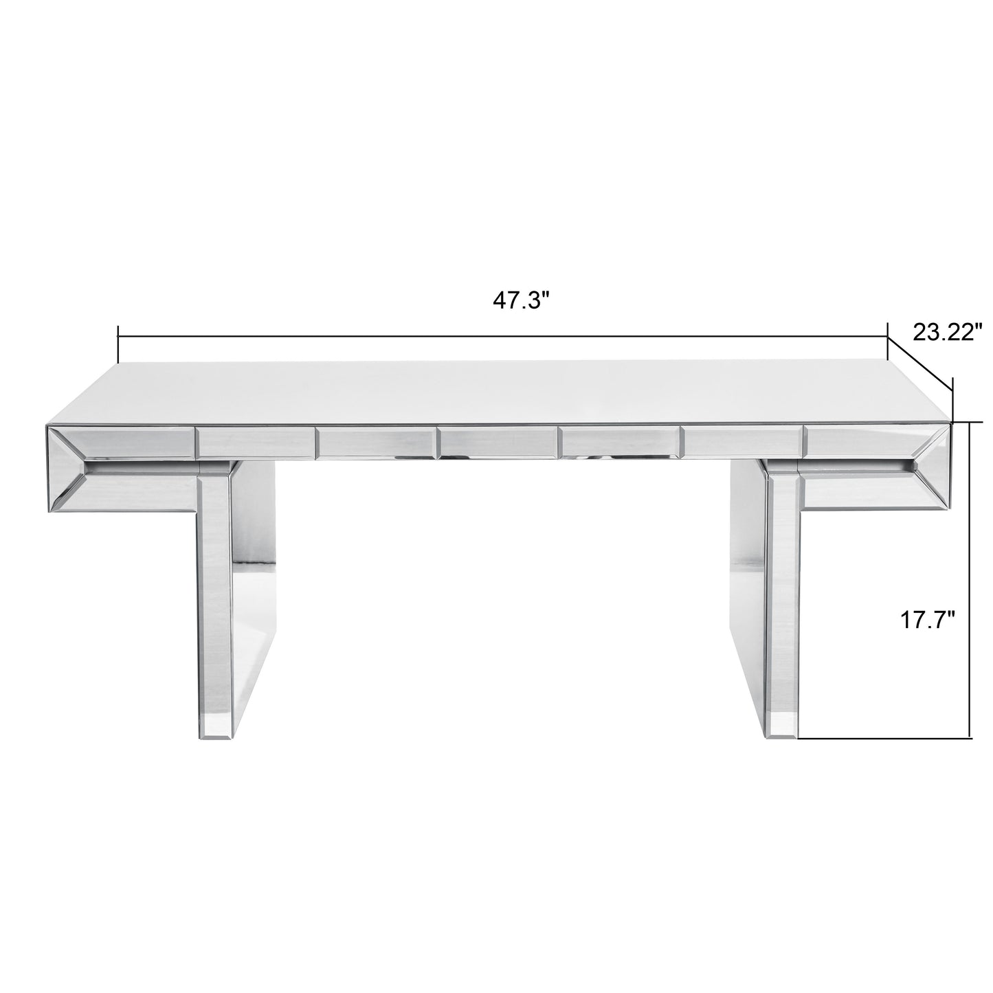 Luxury Rectangular Mirror Coffee Table With Fluted Tempered Glass, Light Luxury Style - Silver