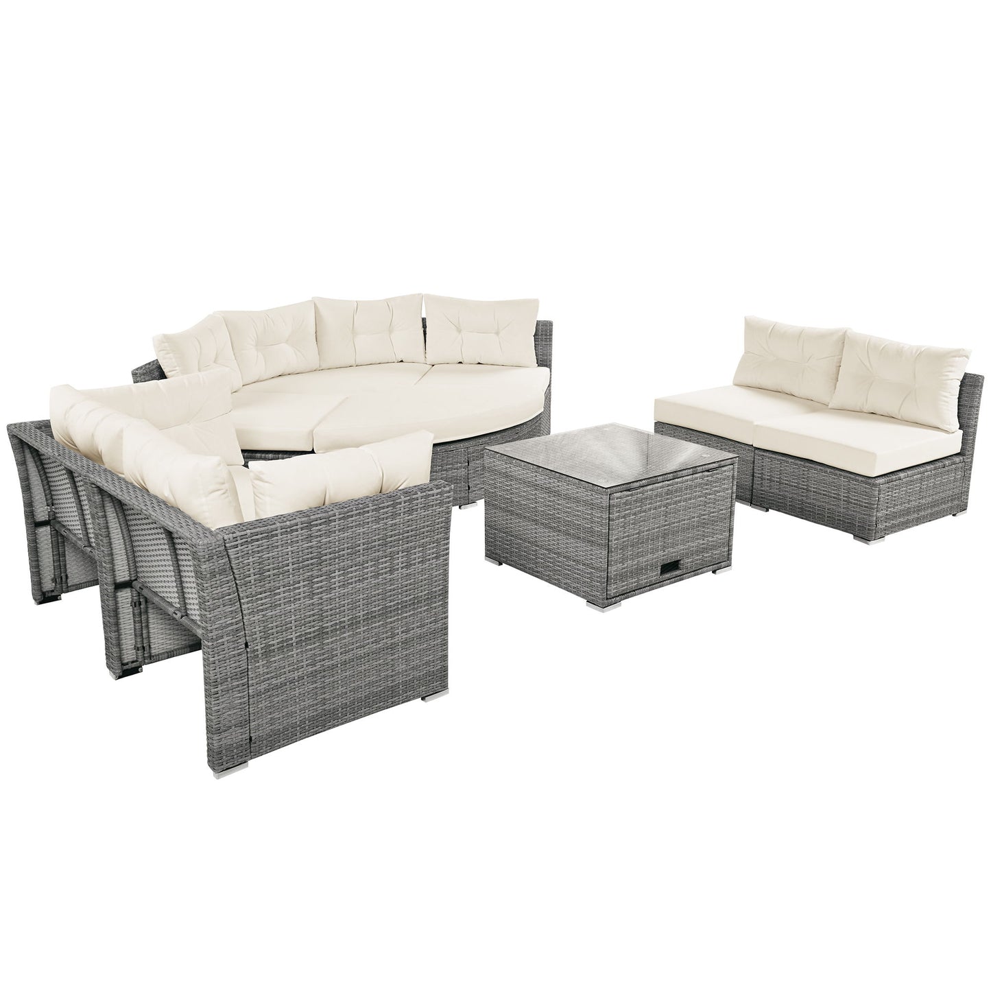 Patio Furniture Set Outdoor Daybed Rattan Sectional With Cushions And Center Table - Beige