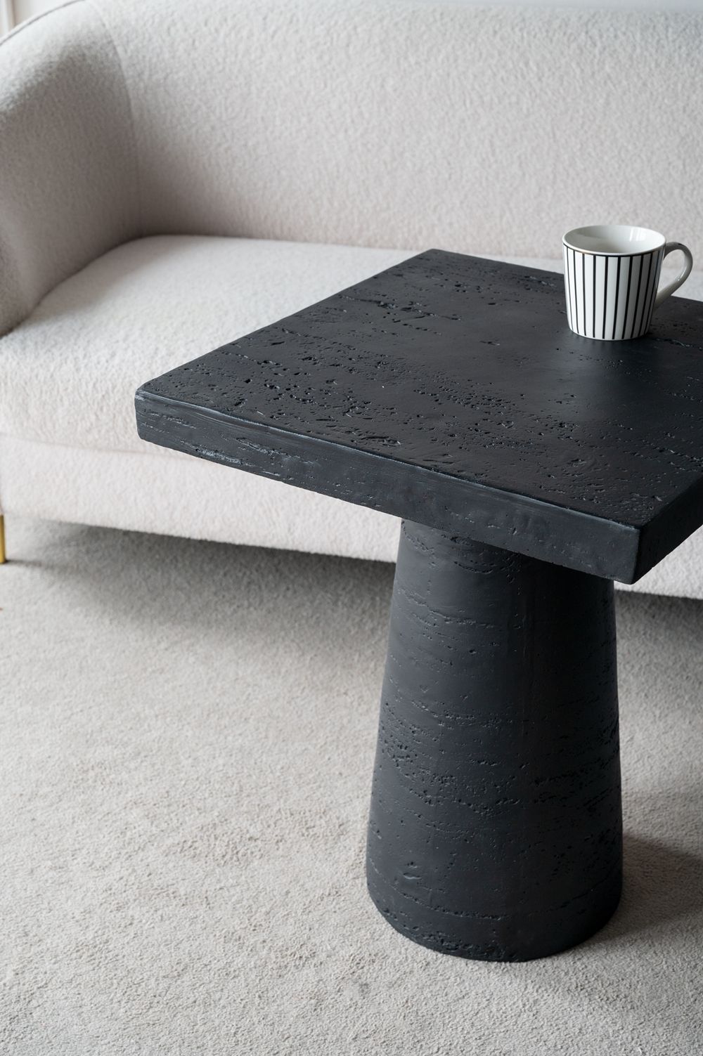 Square Side Table With Pedestal Base - Black